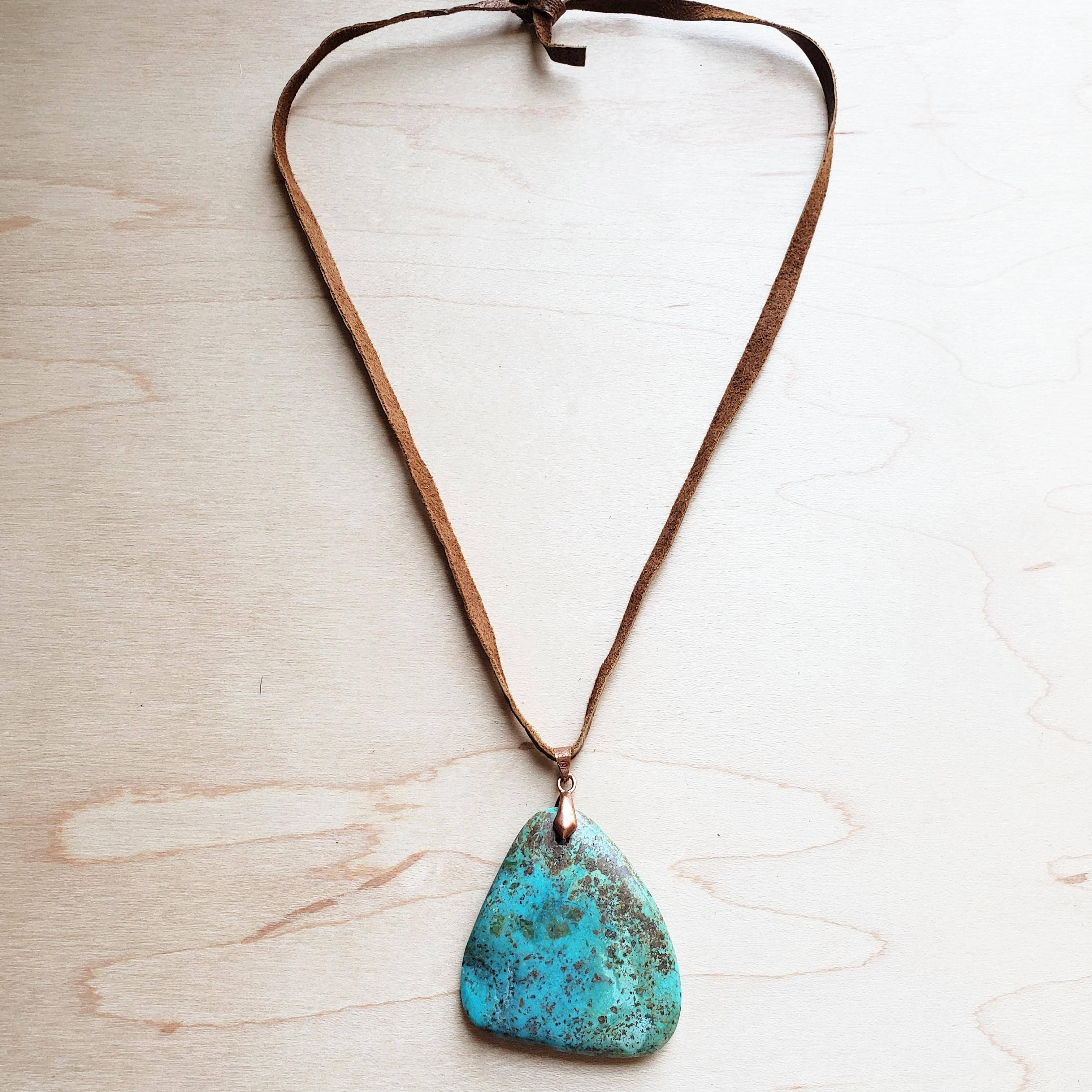 Leather Necklace with Genuine Natural Turquoise Pendant 249q