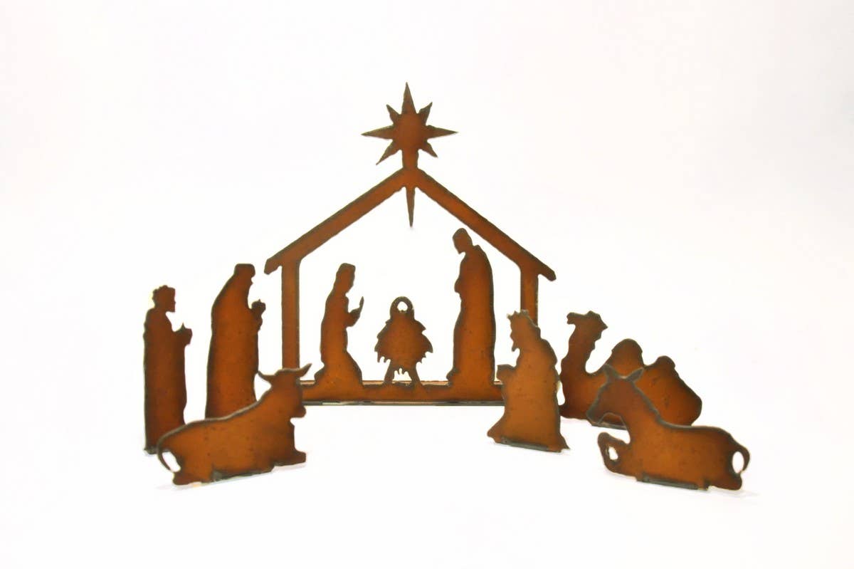 Nativity Manger Scene Large 7 Piece Set Rustic Metal