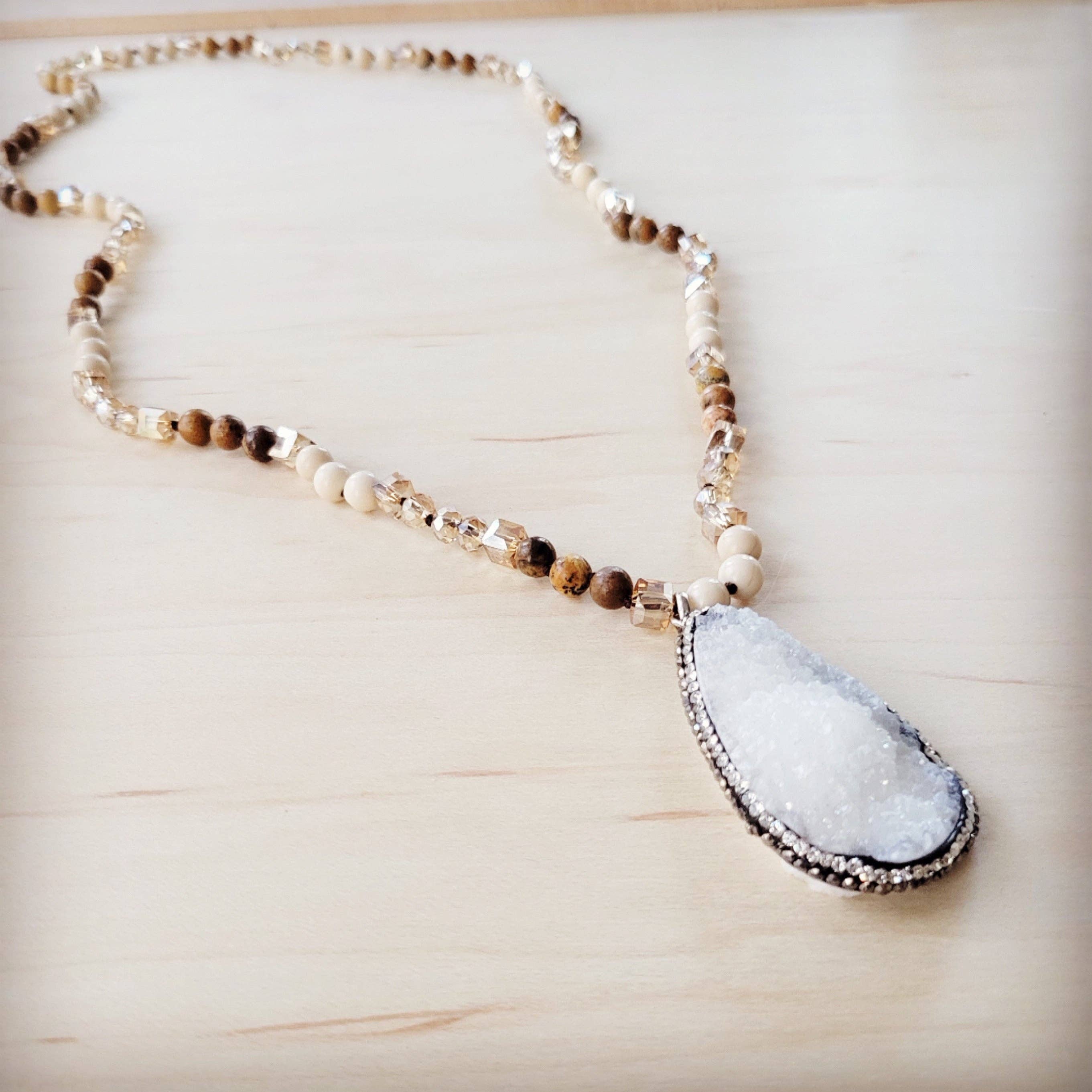 Picture Jasper Beaded Necklace w/ Druzy Pendant