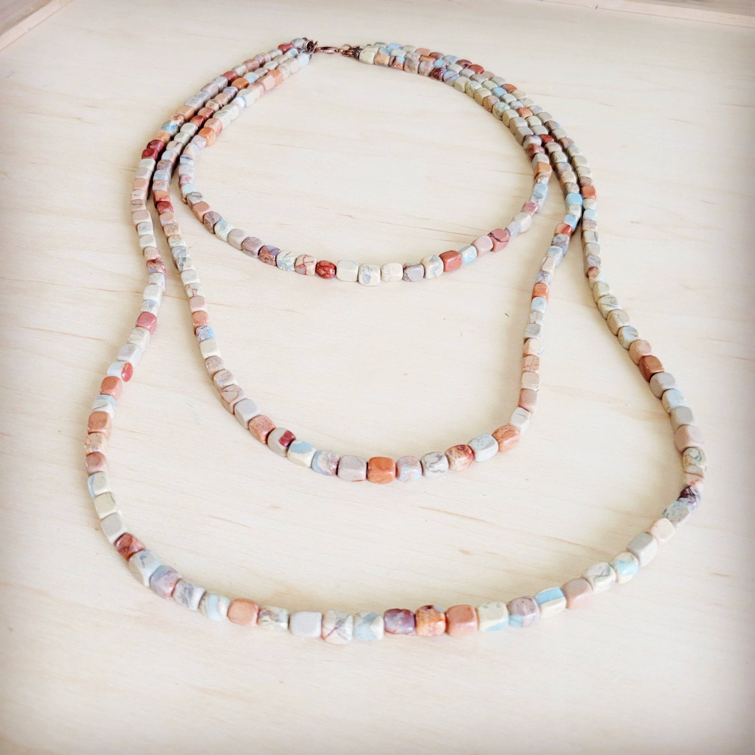 Triple Strand Layered Western Boho Aqua Terra Necklace