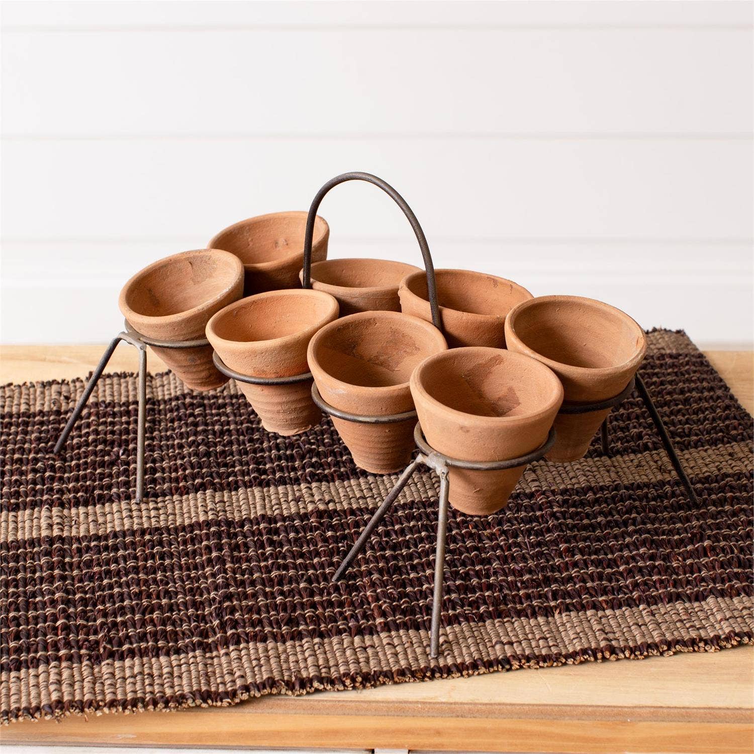 Rustic Stand With Mini Off-Kilter Terracotta Pots