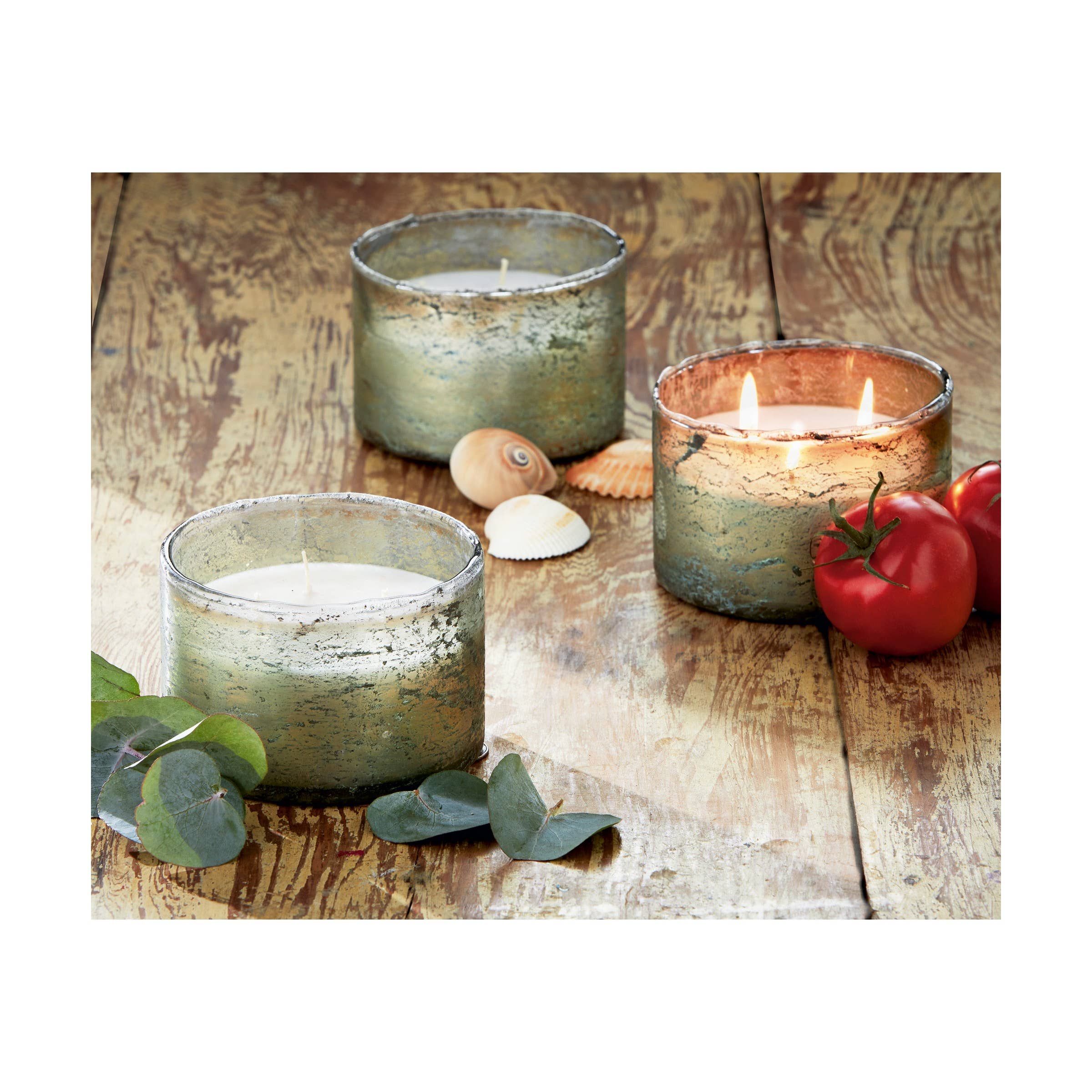 Org Citro Tomato Candle Short Light Green Glass Summer