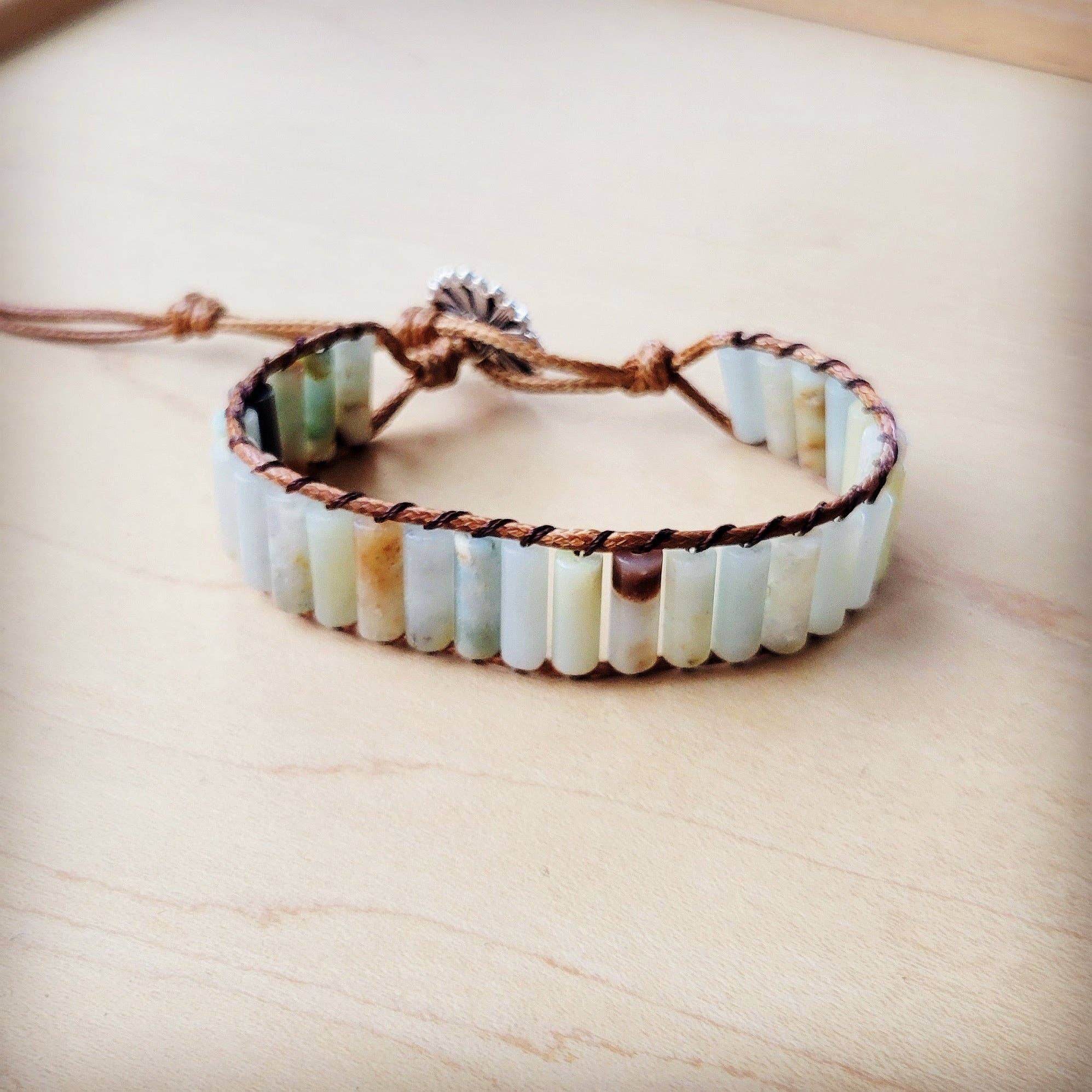 Woven Amazonite Stacked Stone Beaded Bracelet