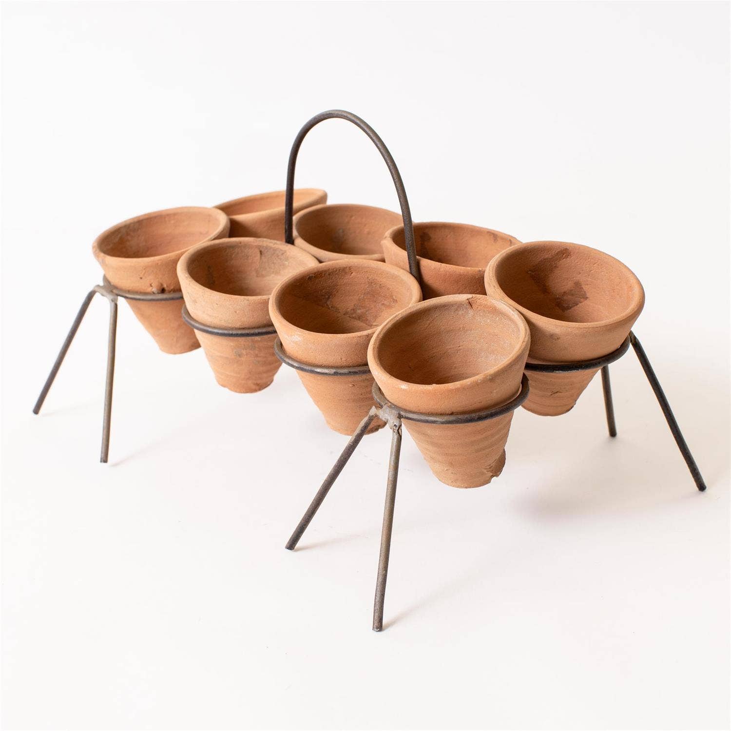 Rustic Stand With Mini Off-Kilter Terracotta Pots
