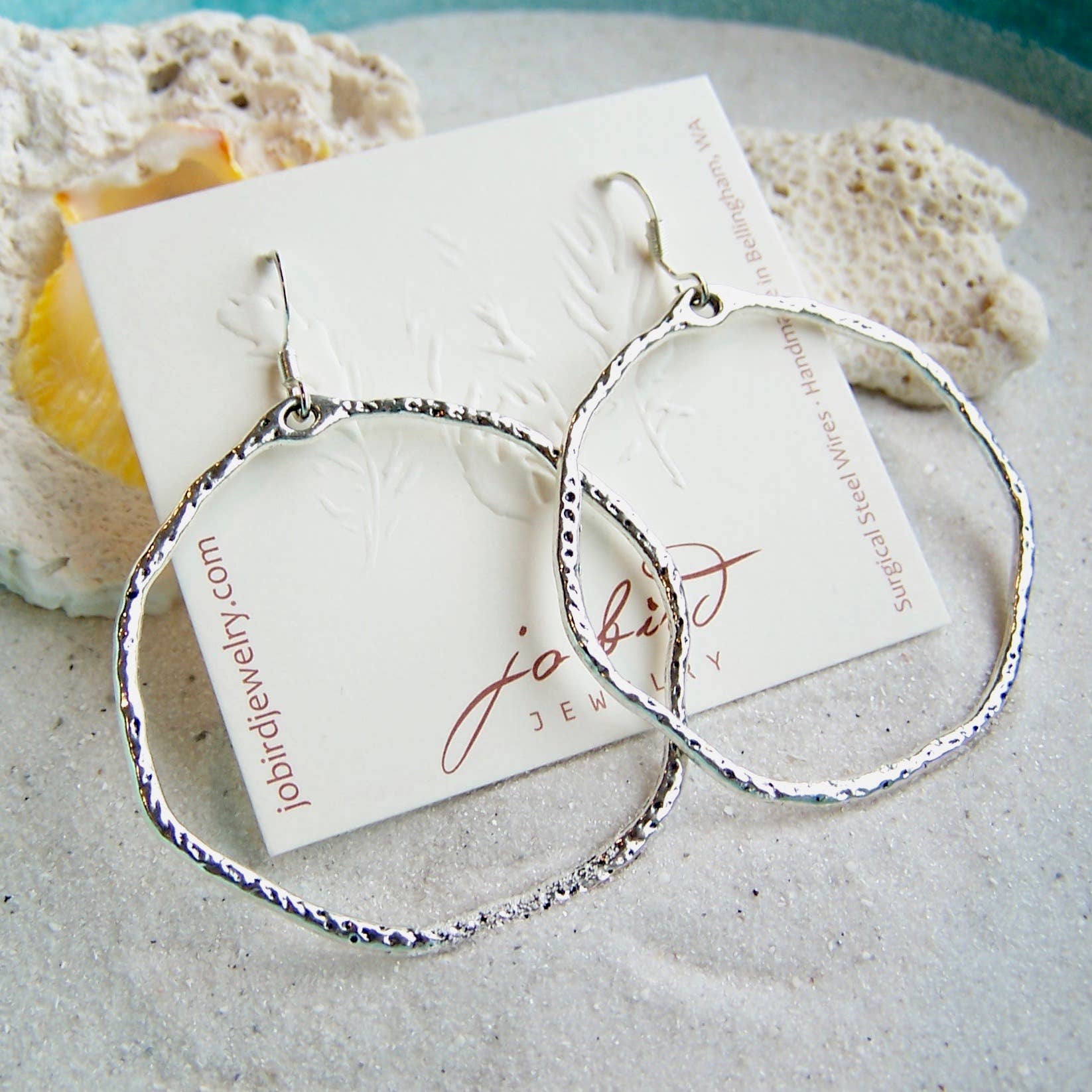 Large Silver Hammered Hoops
