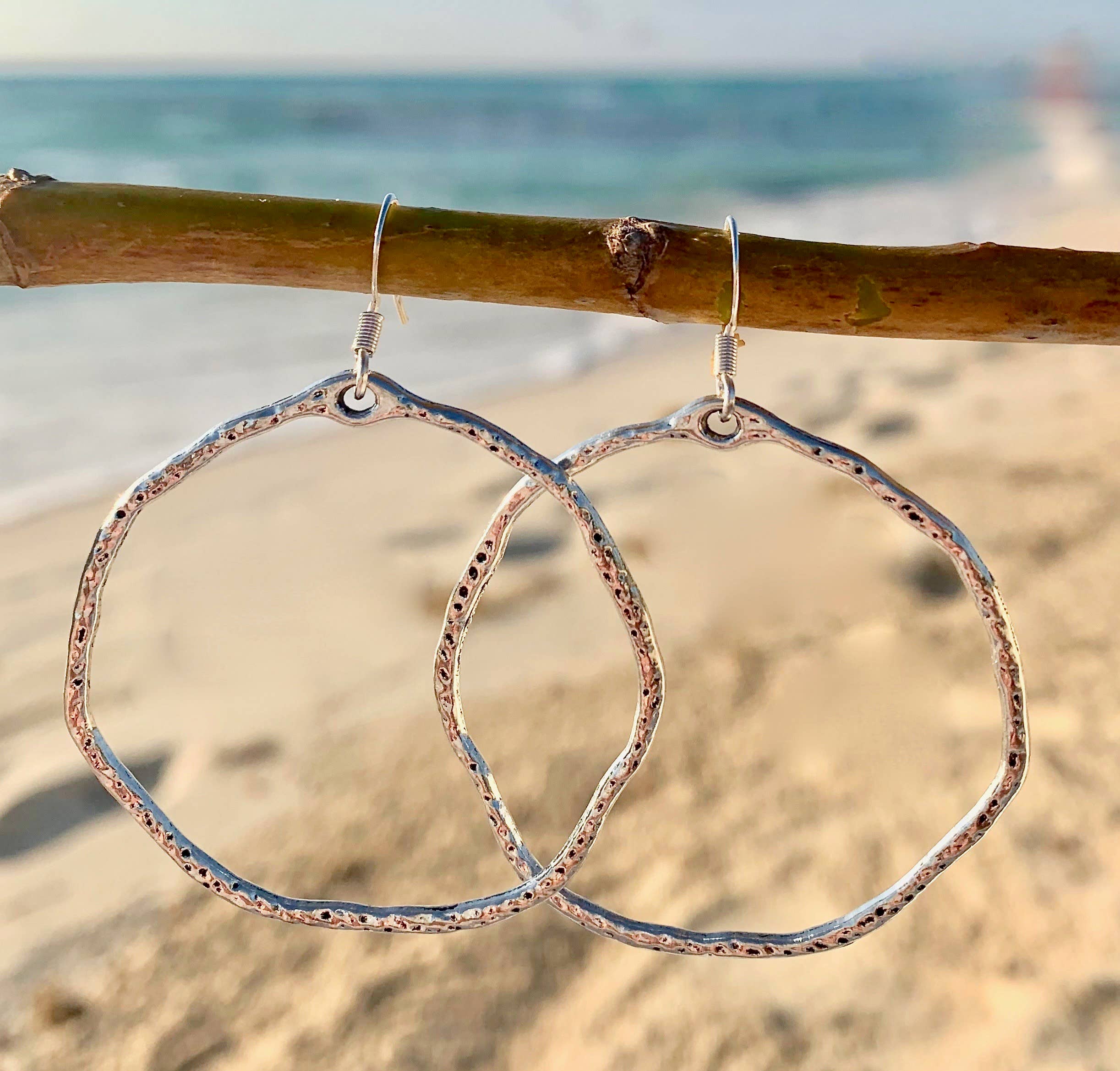 Large Silver Hammered Hoops