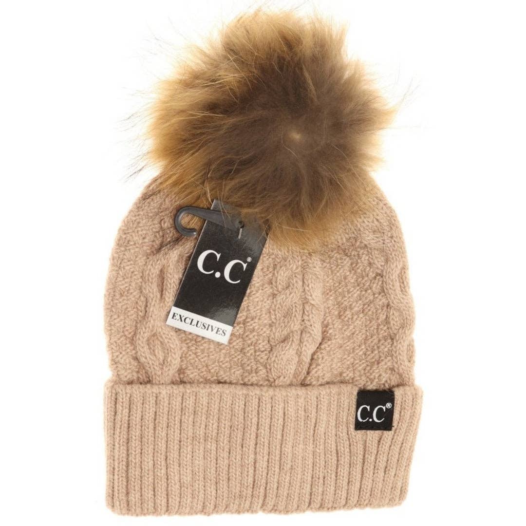 Beanie Black Label Special Edition Ribbed Cuff Fur Pom C.C Beanie
