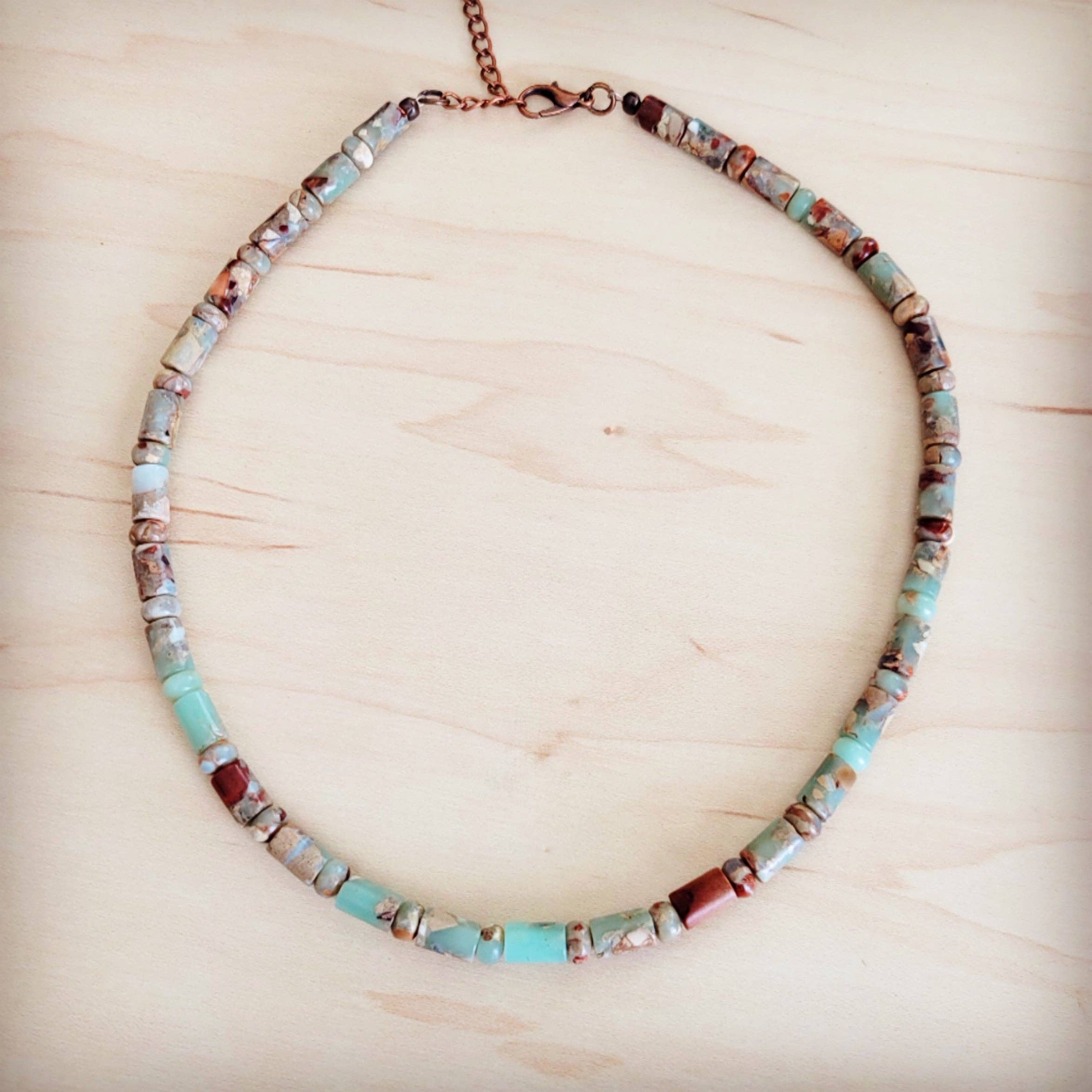 Genuine Aqua Terra Collar Length Barrel Beaded Necklace