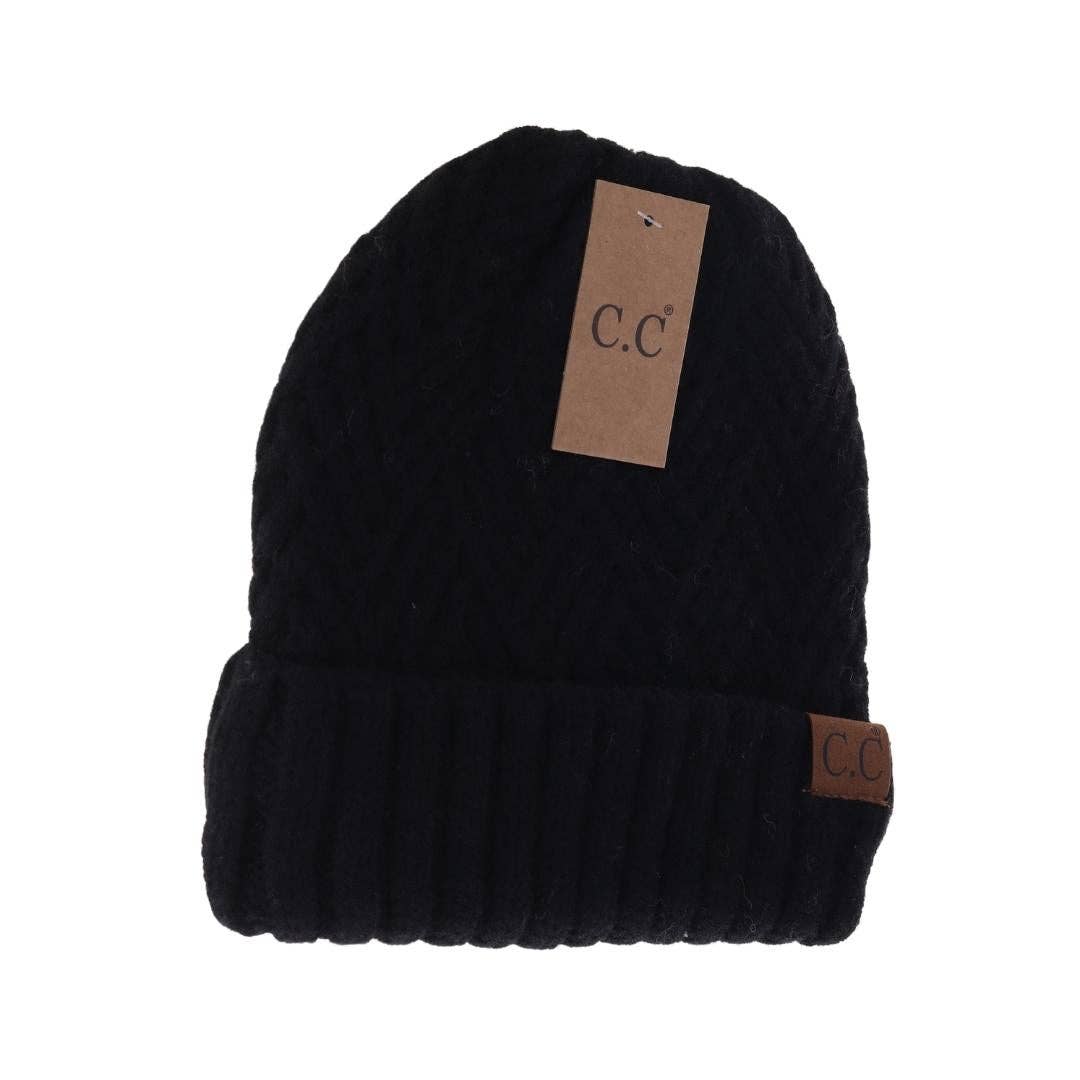 Fuzzy Lined Crisscross Knit C.C Beanie