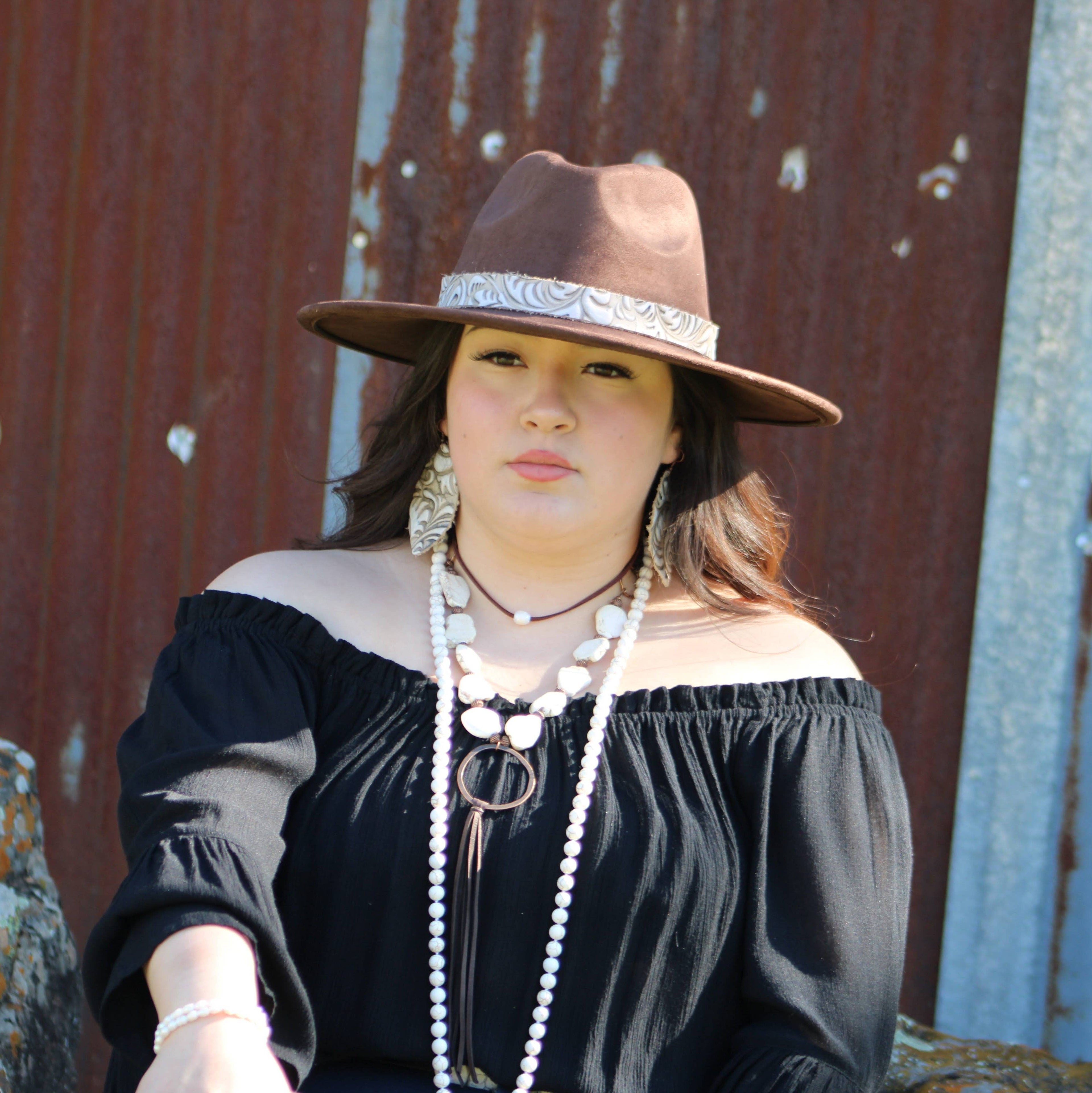 White Turquoise Chunky Necklace w/ Long Leather Tassel