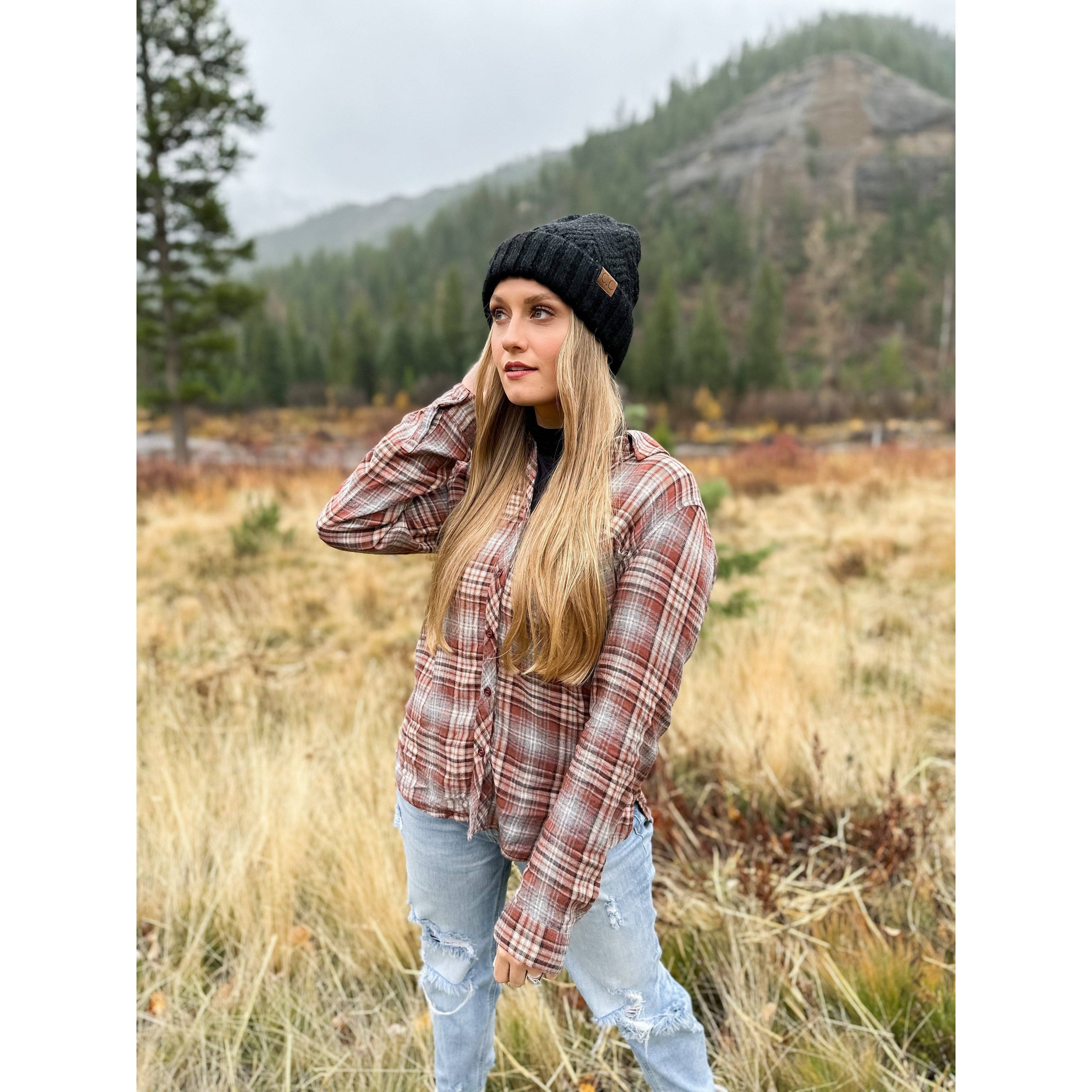 Fuzzy Lined Crisscross Knit C.C Beanie