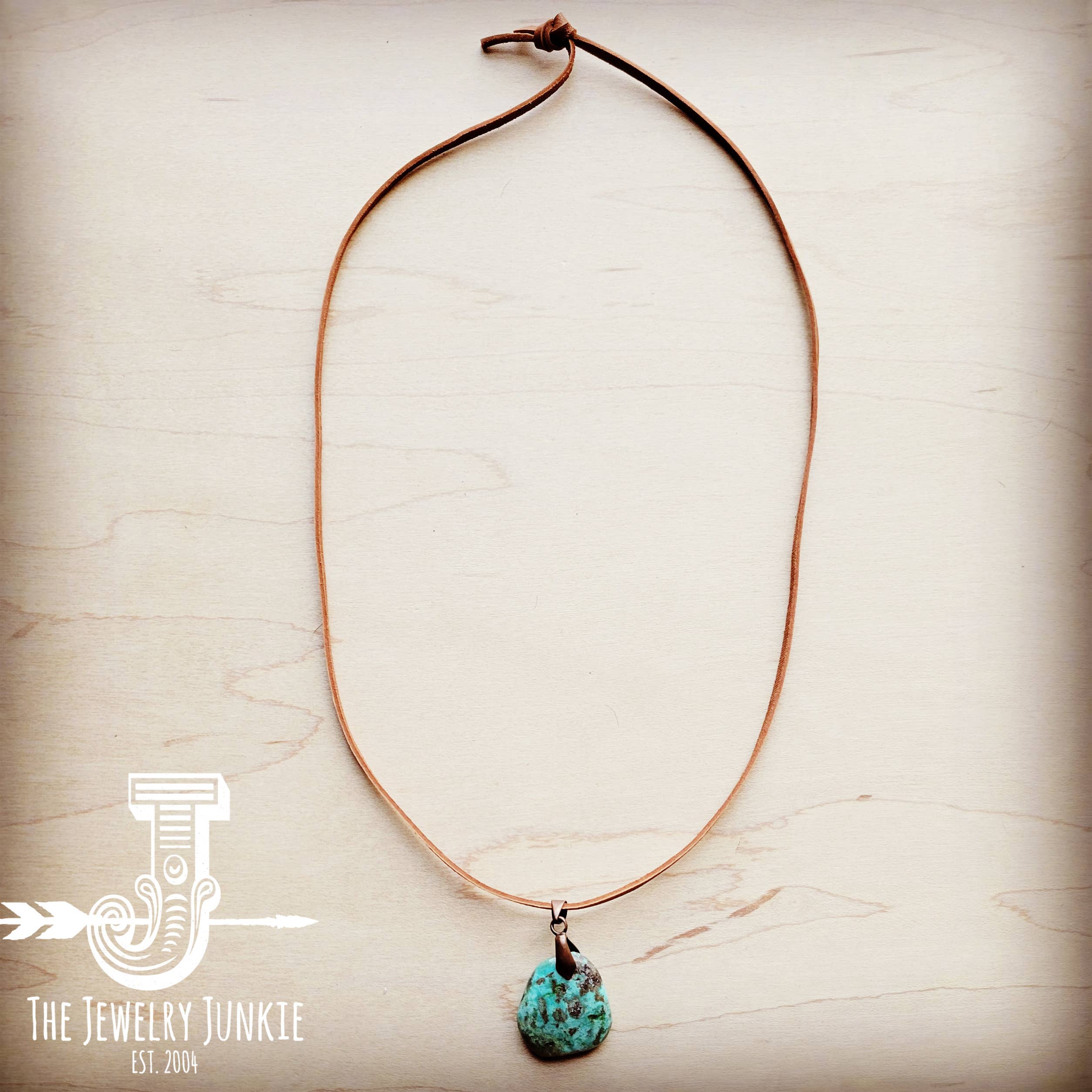 Leather Necklace with Genuine Natural Turquoise Pendant 249q