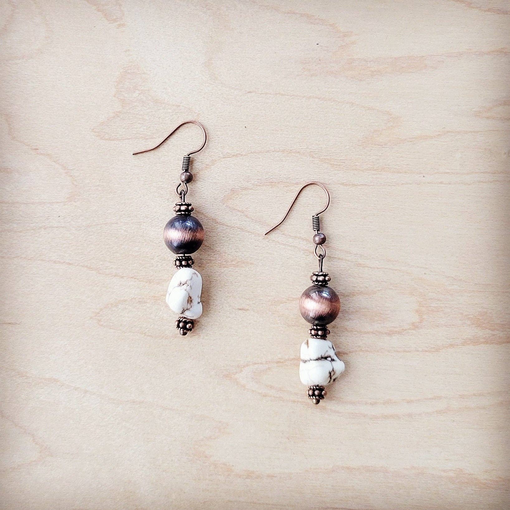 Western White Turquoise w/ Copper Bead Drop Earring