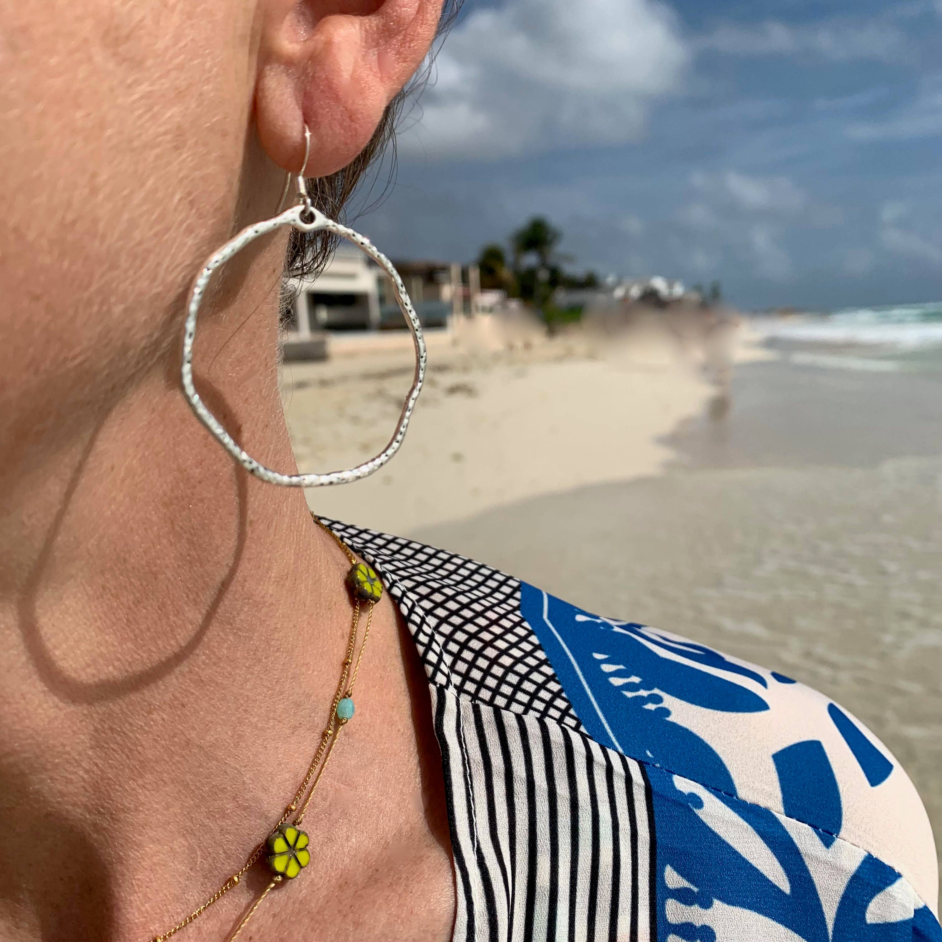 Large Silver Hammered Hoops