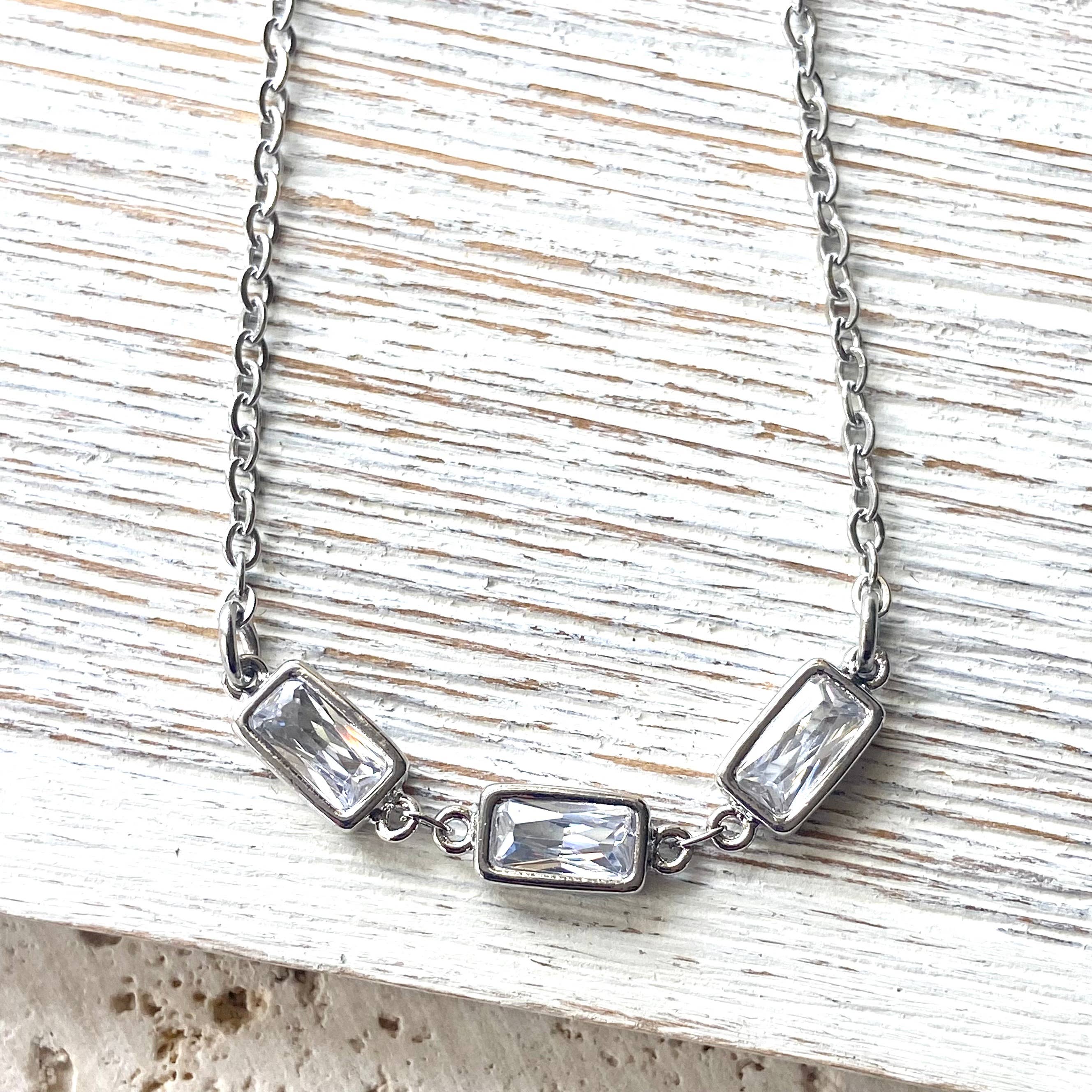 Layering Necklace Crystal Rectangle Stainless Steel Jewelry