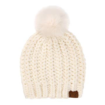 Chenille Chunky Knit Faux Fur Pom C.C Beanie