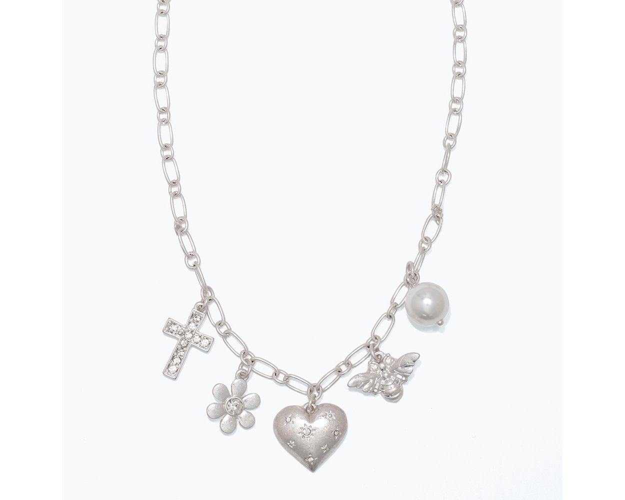 Silver Charm Necklace with crystals