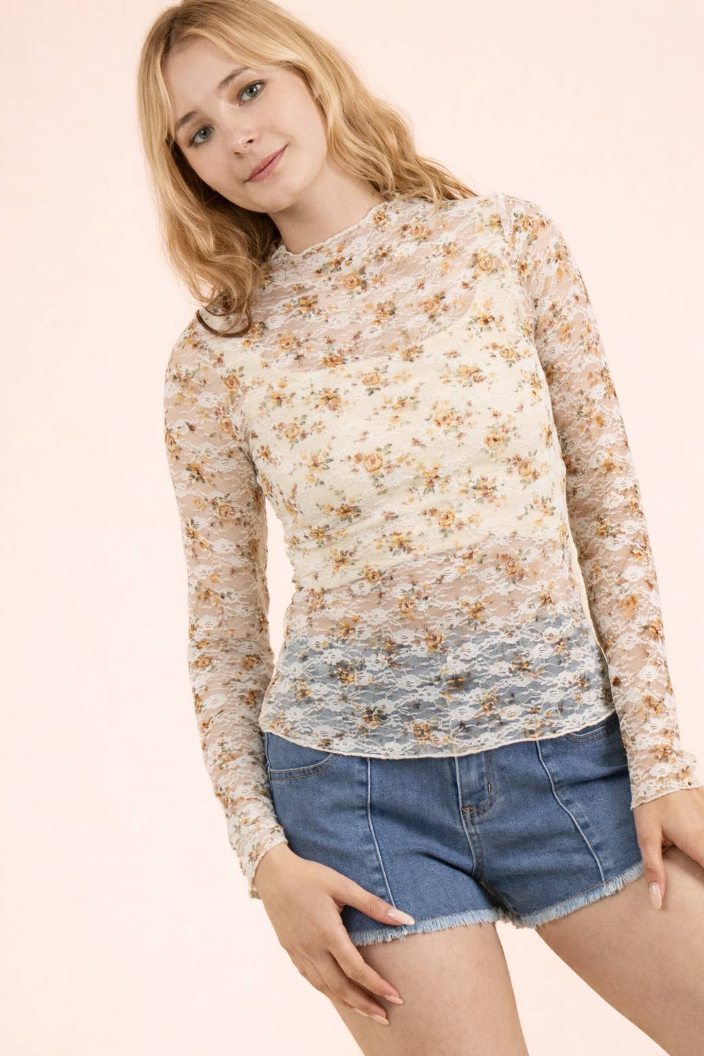 Meadow High Neck Mesh Lace Top