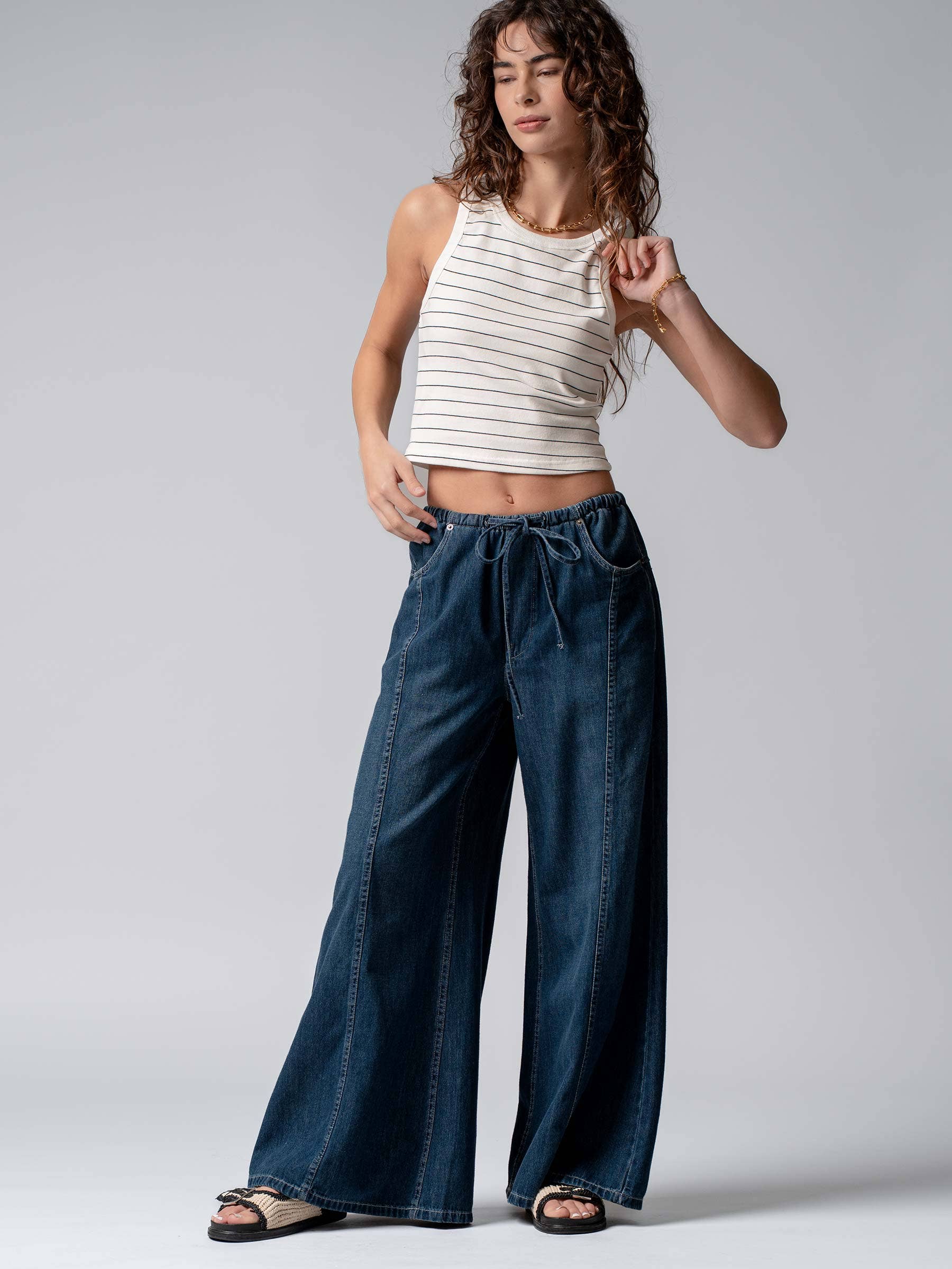 Dayton Wide-Leg Drawstring Denim Pants