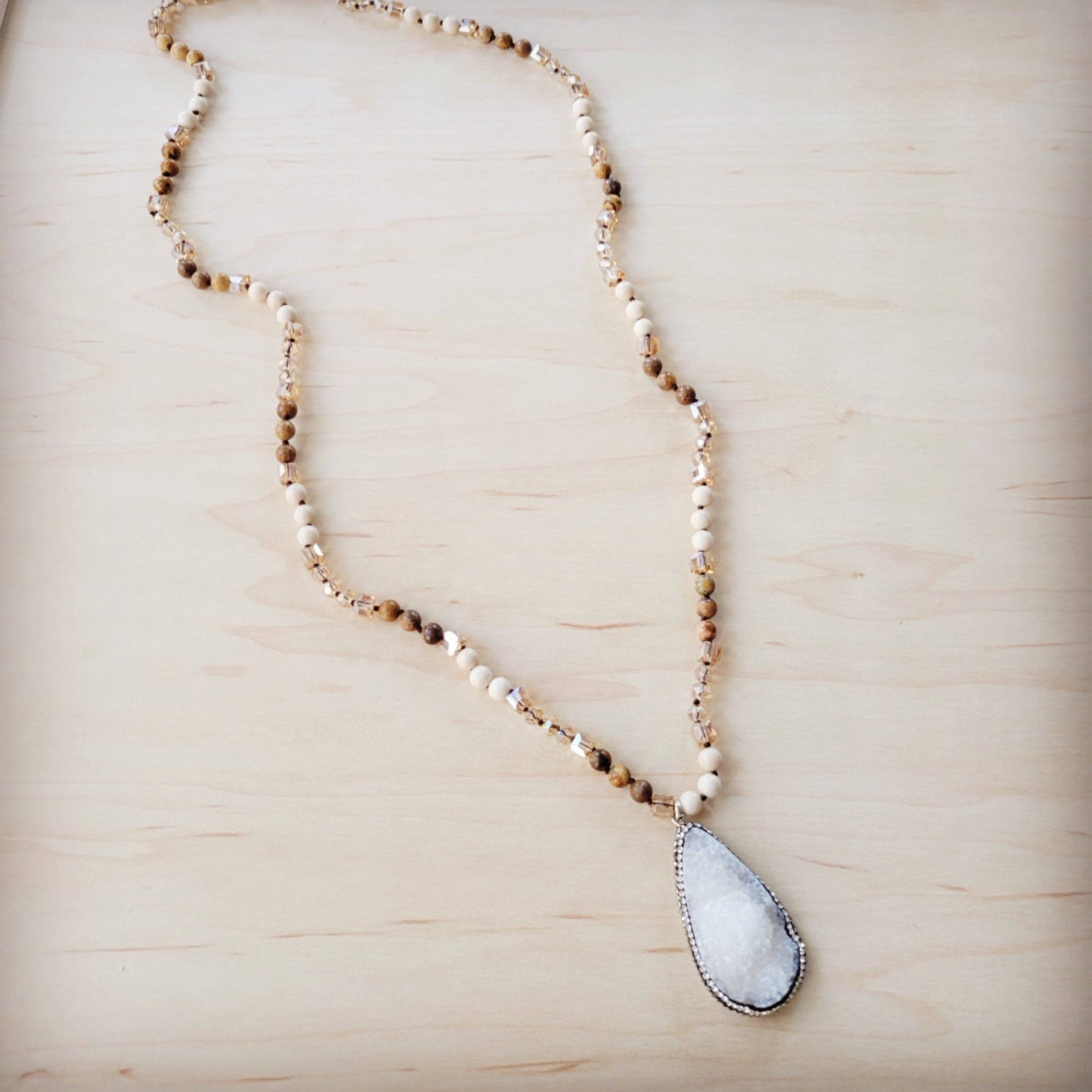 Picture Jasper Beaded Necklace w/ Druzy Pendant
