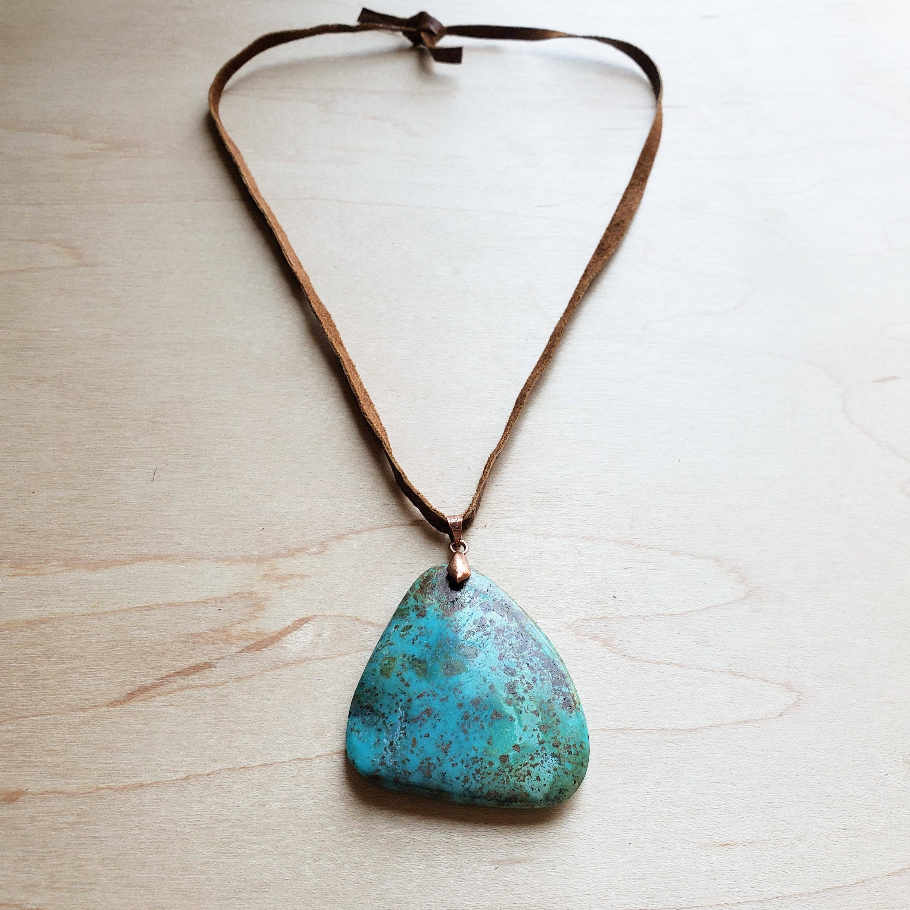 Leather Necklace with Genuine Natural Turquoise Pendant 249q