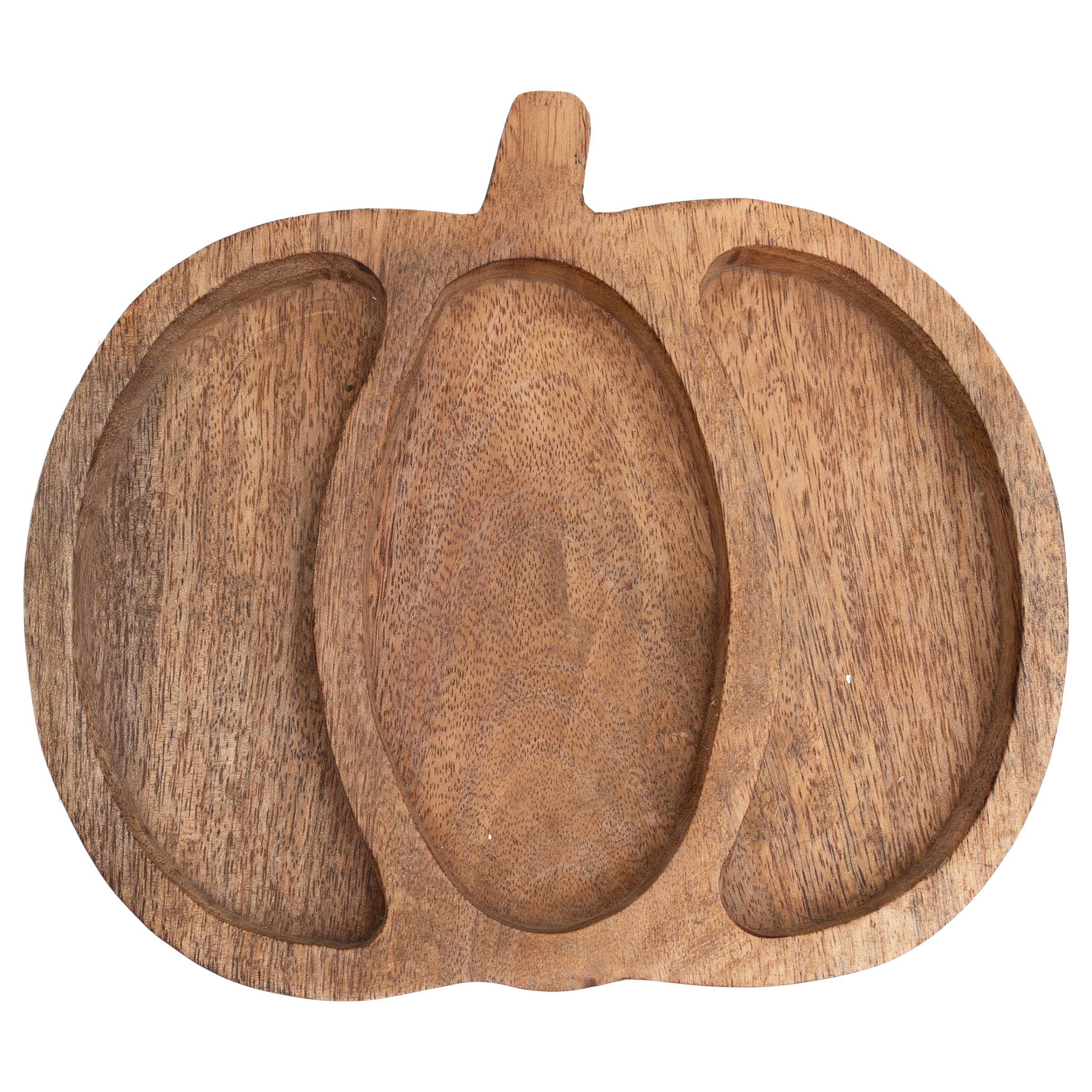 8" Pumpkin 3-Sectioned Mango Wood Tray Fall Autumn