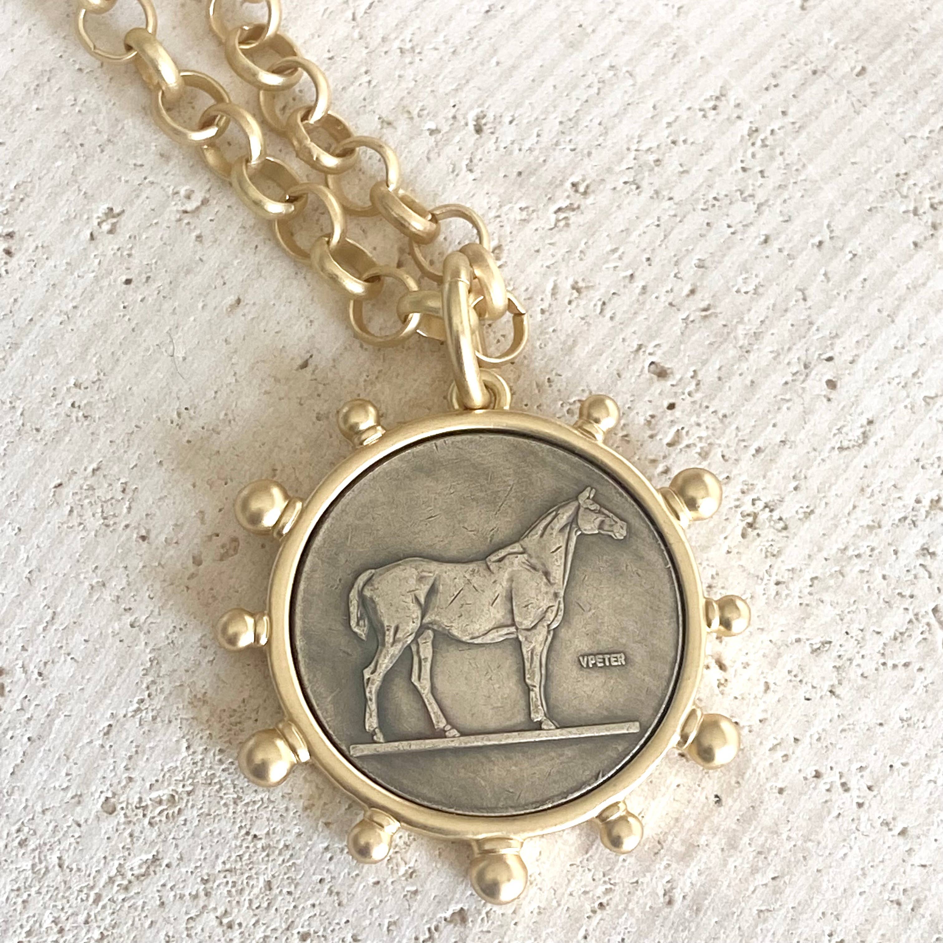 Matte gold horse coin jewelry