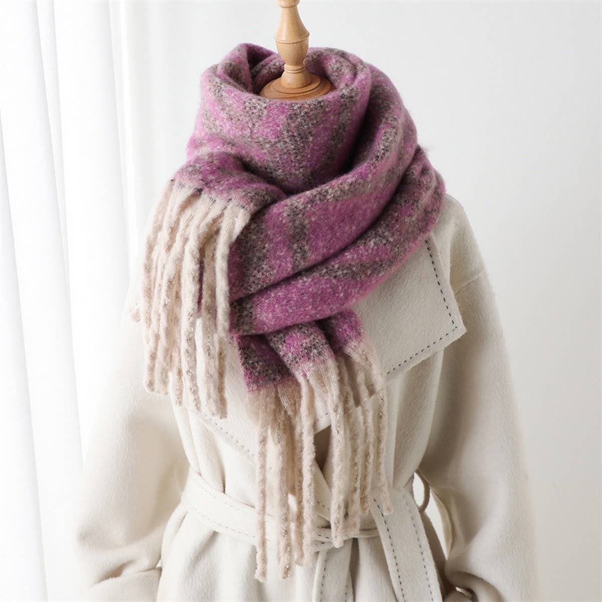 Autumn and winter geometric tassel shawl scarf