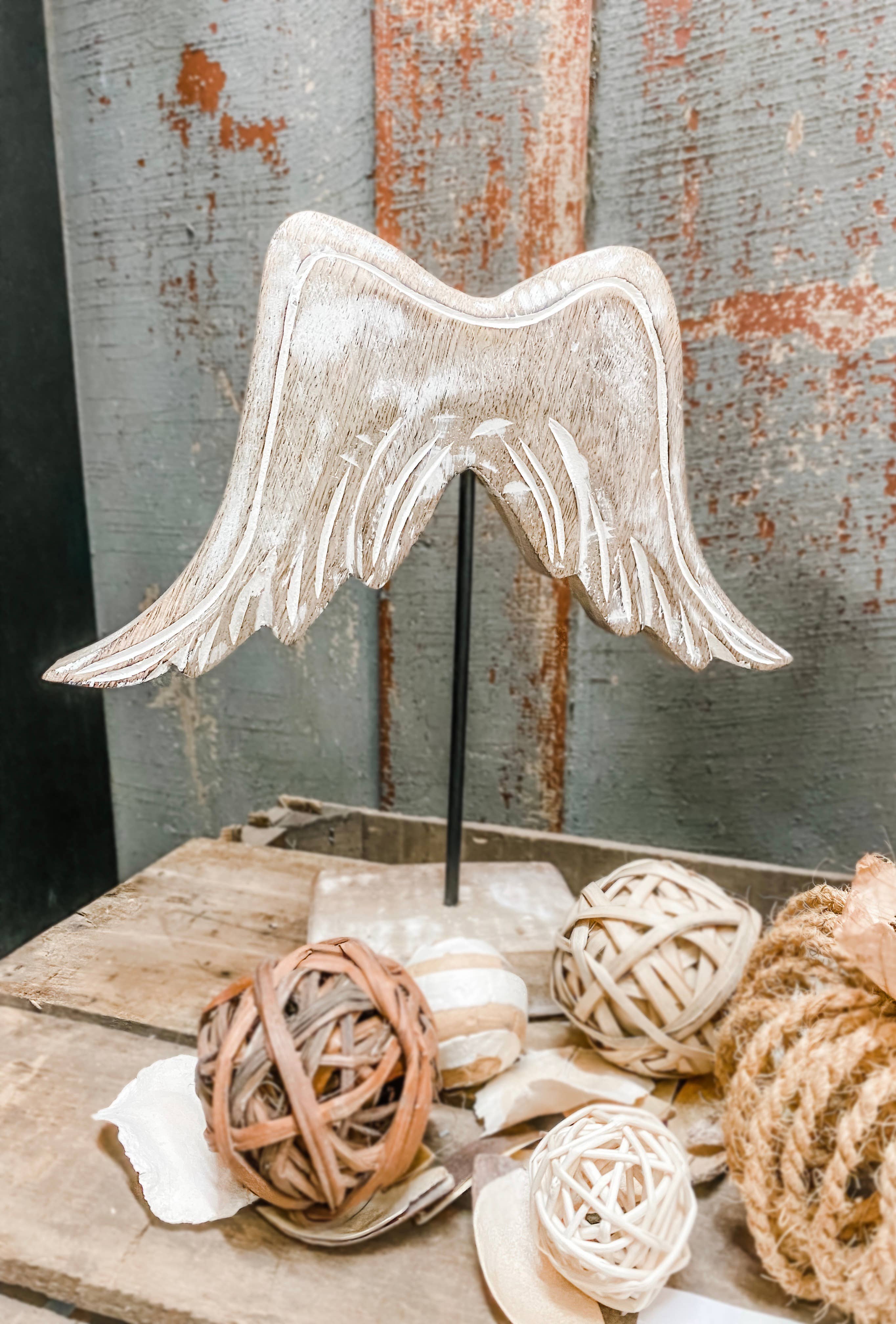 Angel Wings on Wooden Stand 10in