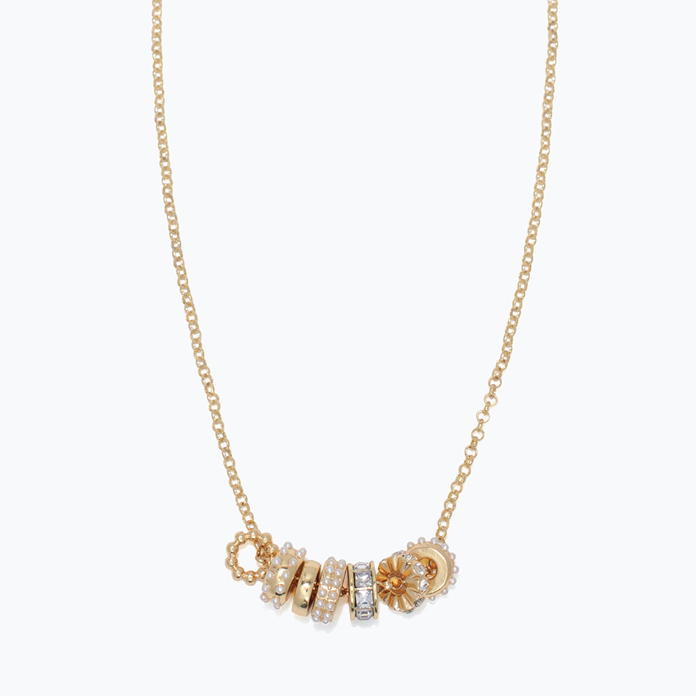 Pearl + Crystal Gold Rings Necklace