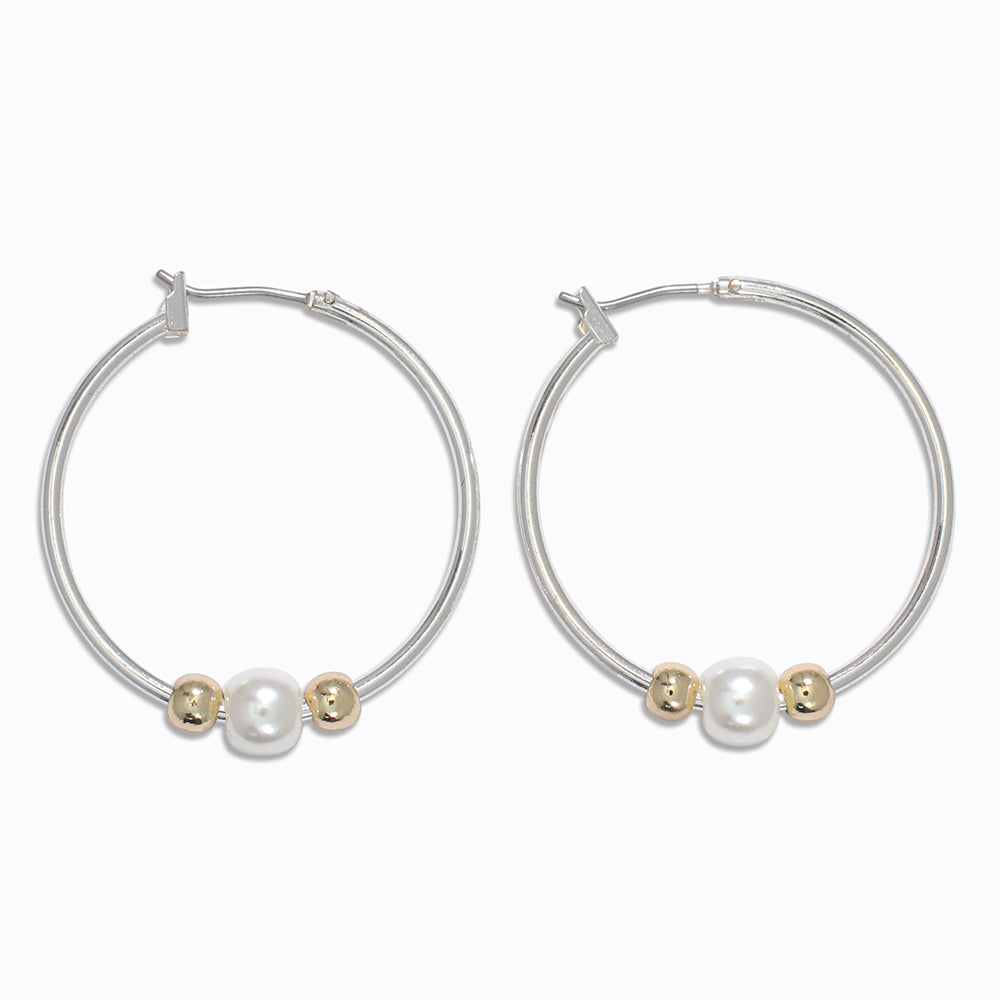 Silver Hoops with Pearls