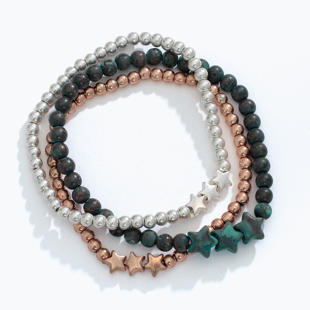 Patina TriTone Star Bead Bracelet