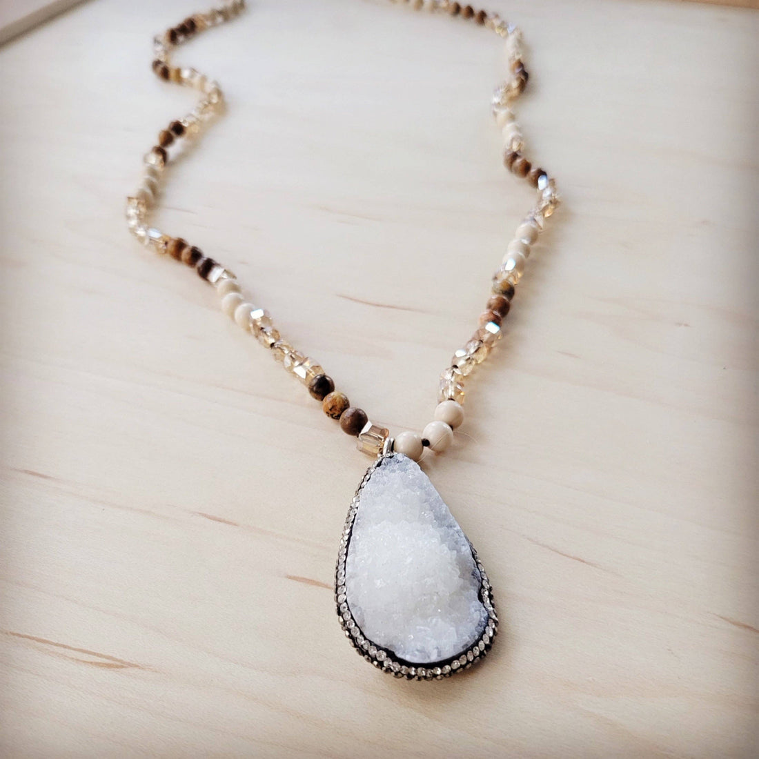 Picture Jasper Beaded Necklace w/ Druzy Pendant