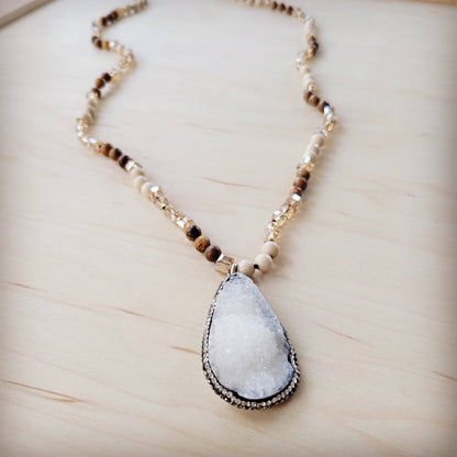 Picture Jasper Beaded Necklace w/ Druzy Pendant