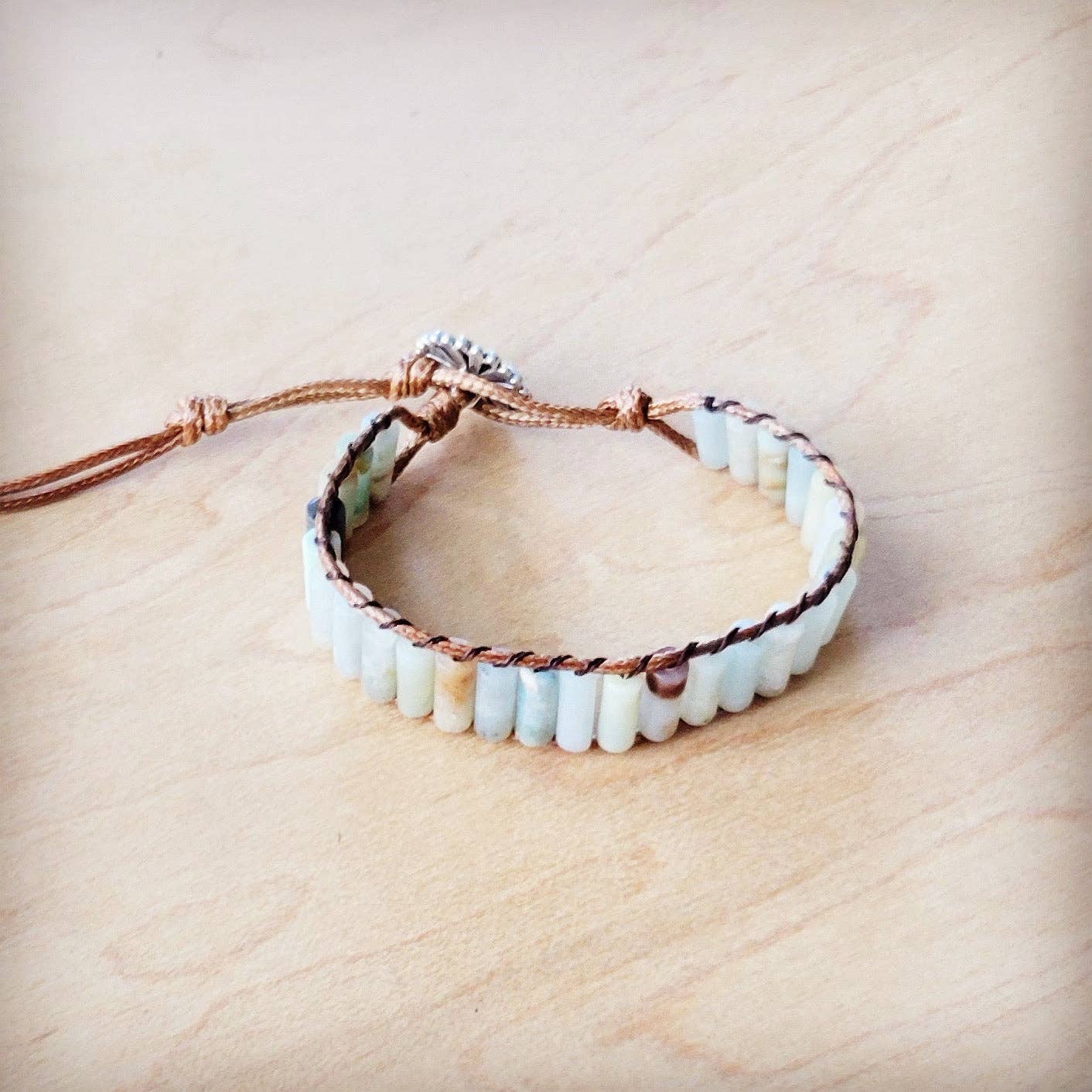 Woven Amazonite Stacked Stone Beaded Bracelet
