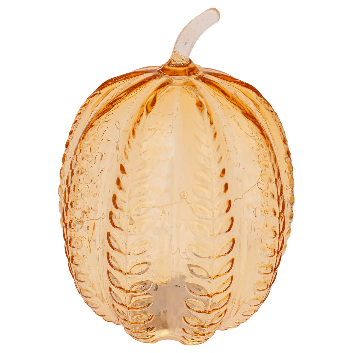 9.75" Apple Cider Wheat Embossed Glass Pumpkin