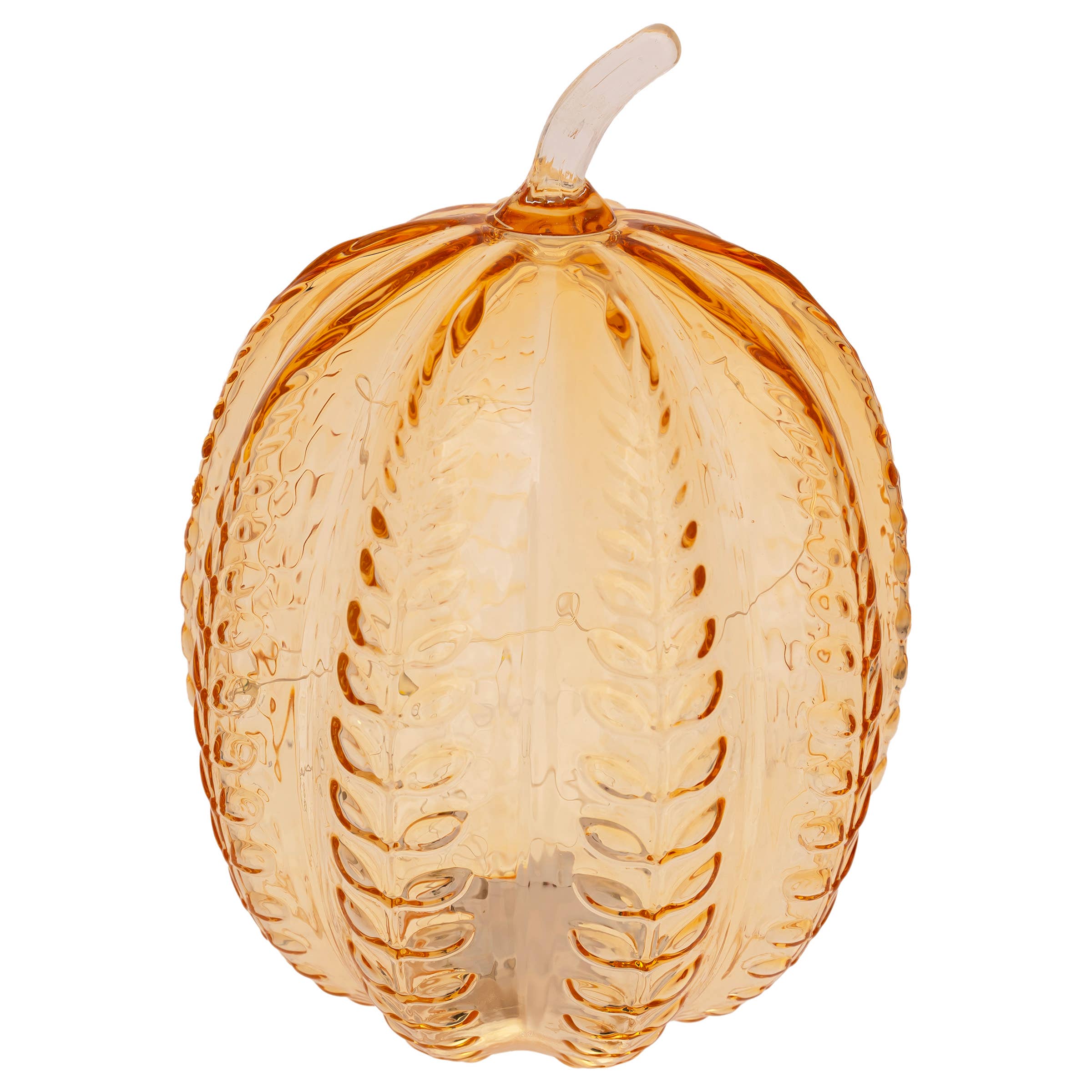 9.75" Apple Cider Wheat Embossed Glass Pumpkin