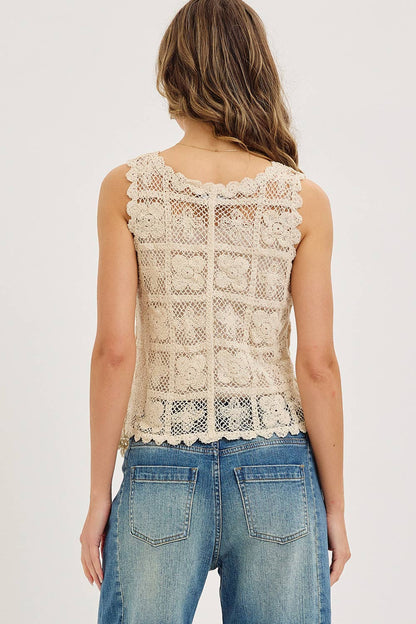 Thelma Crochet Button Up Vest