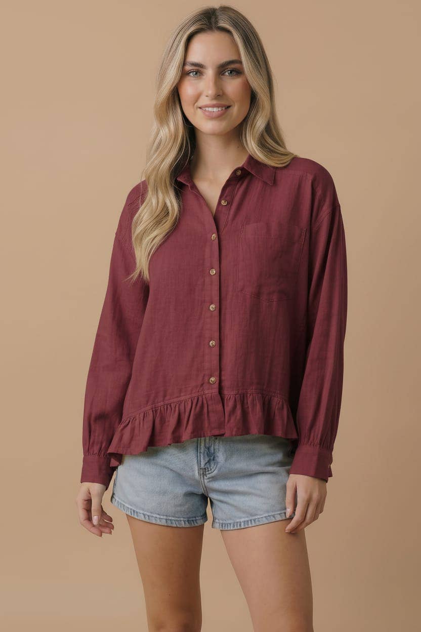 Solid Babydoll Peplum Shirt