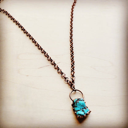 Long Copper Necklace with Turquoise and Copper Pendant