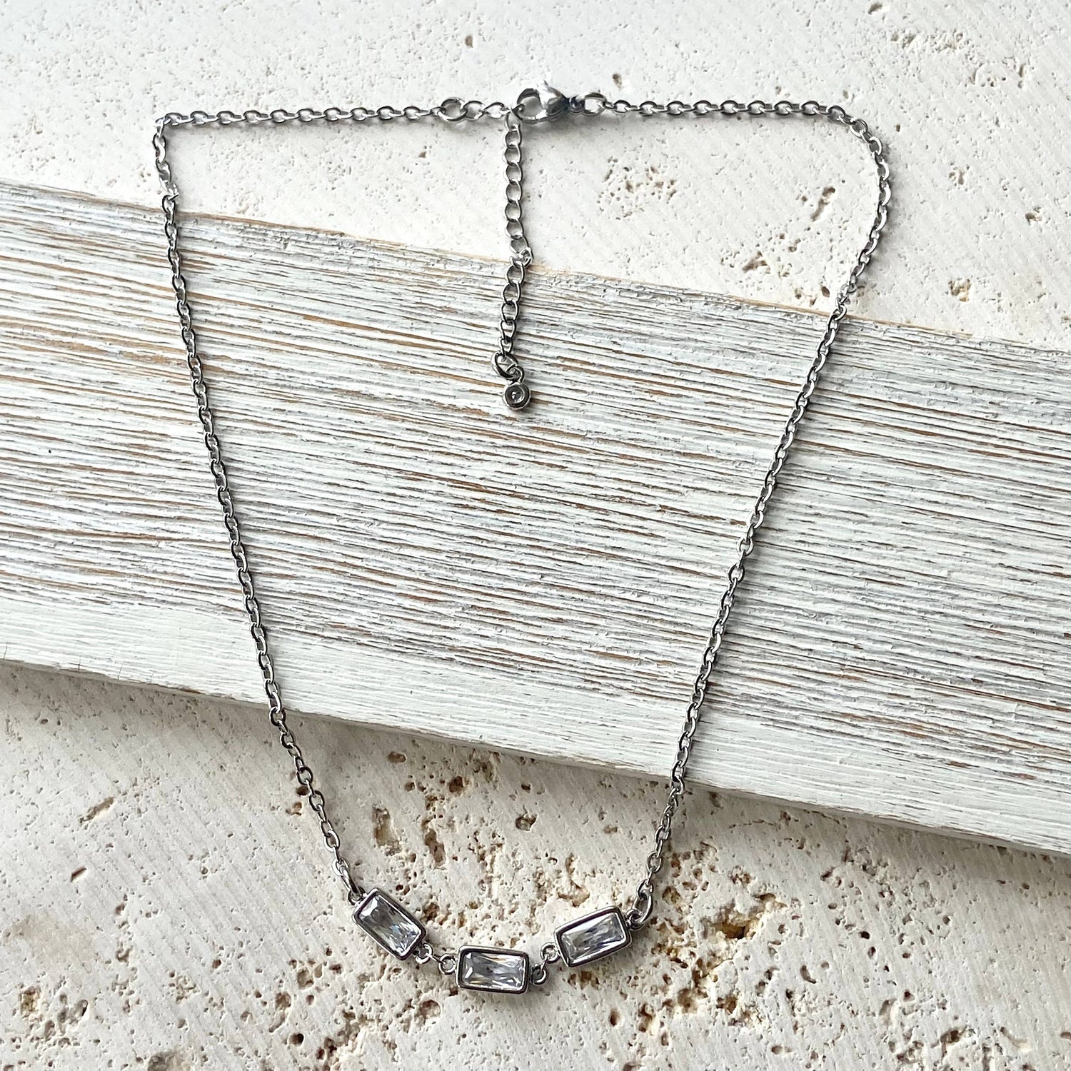 Layering Necklace Crystal Rectangle Stainless Steel Jewelry