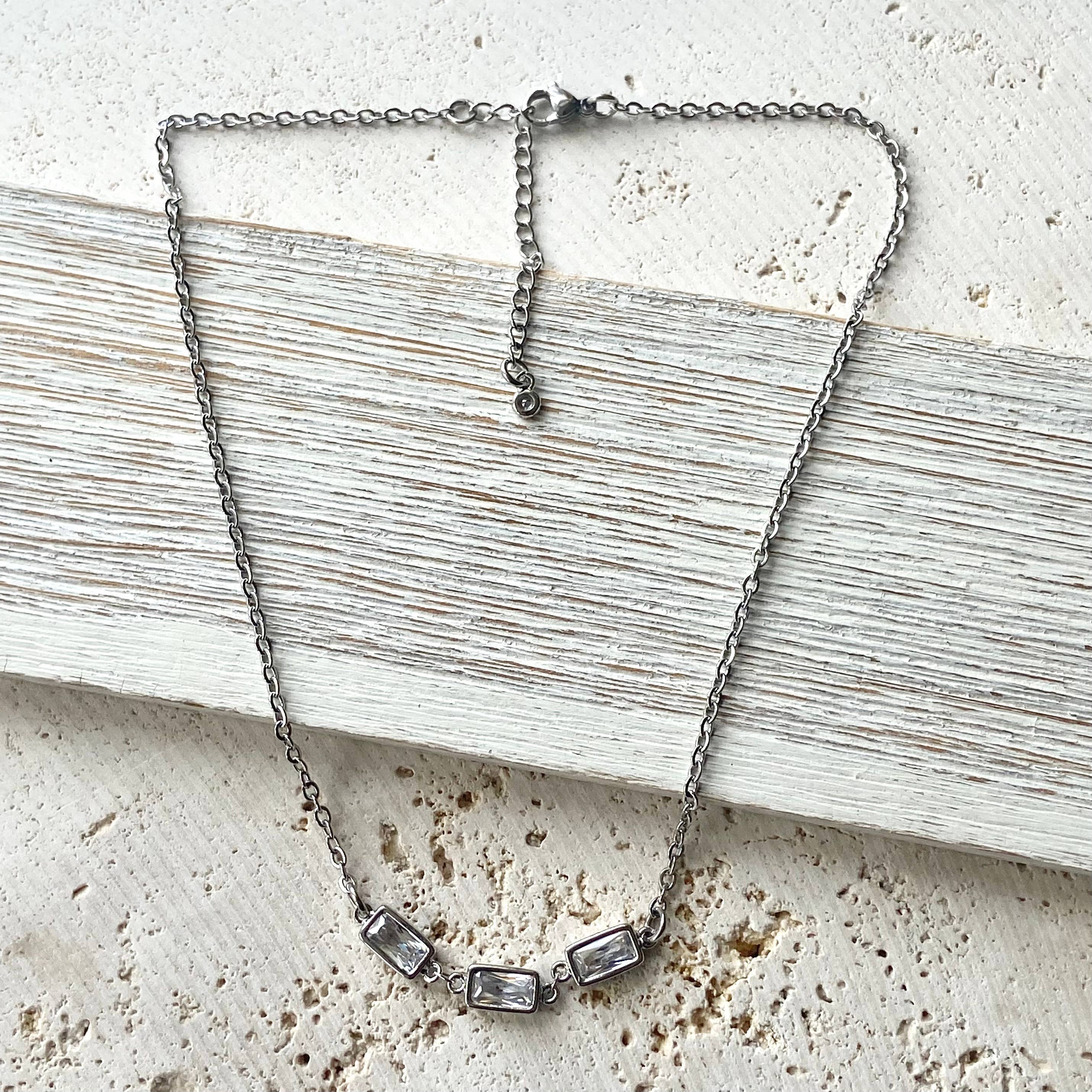 Layering Necklace Crystal Rectangle Stainless Steel Jewelry