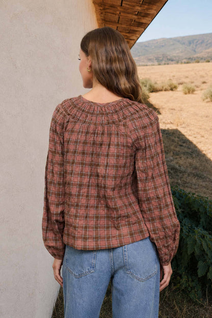 Blanche Plaid Front Tie Long Sleeve Top