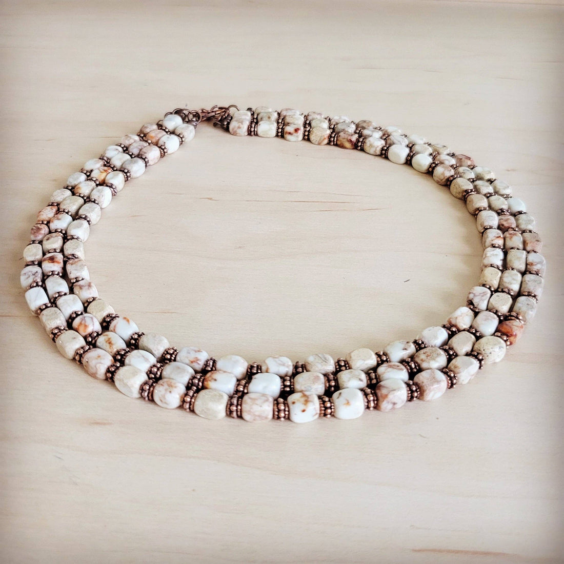 Triple Strand Layered Boho Sandstone Regalite Necklace