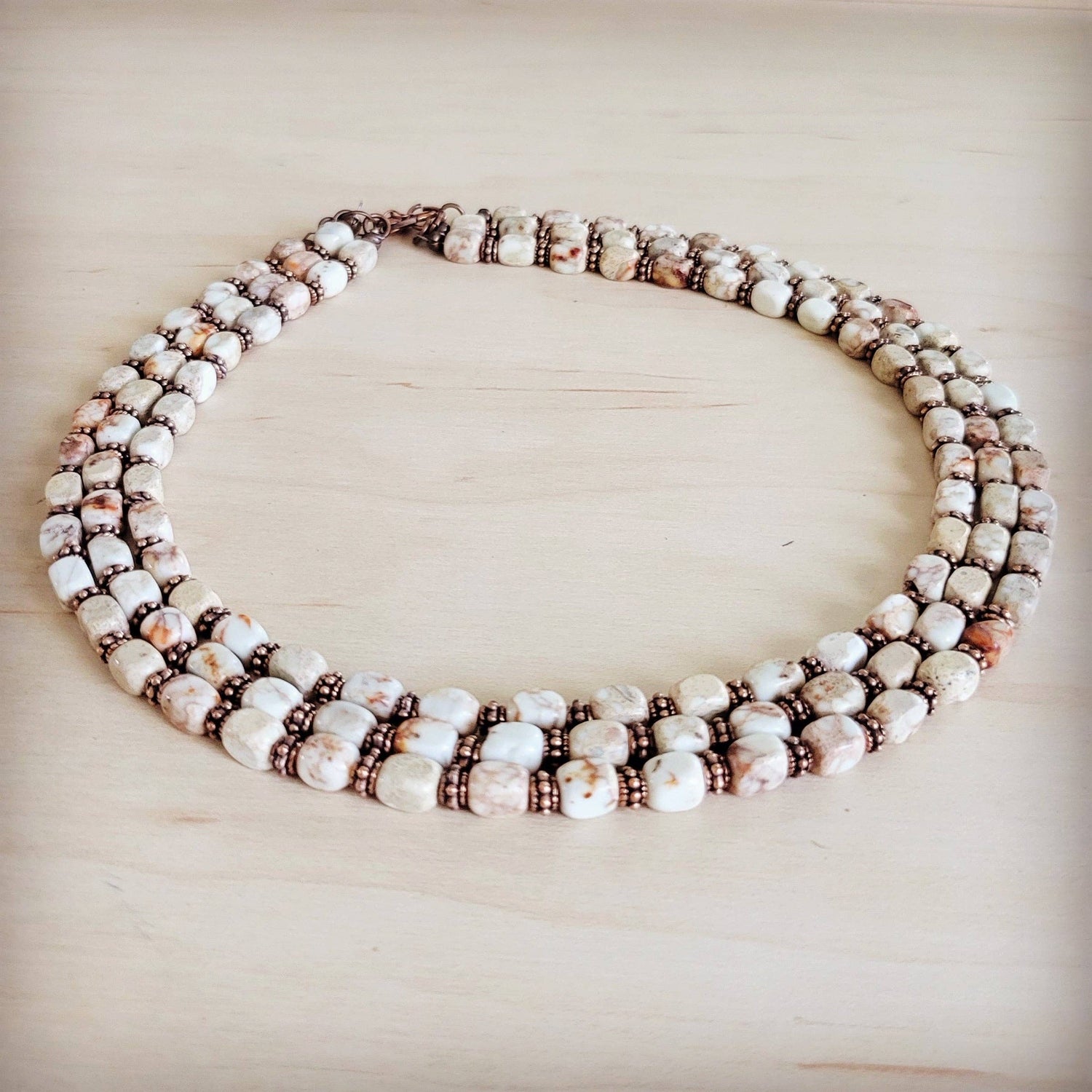 Triple Strand Layered Boho Sandstone Regalite Necklace
