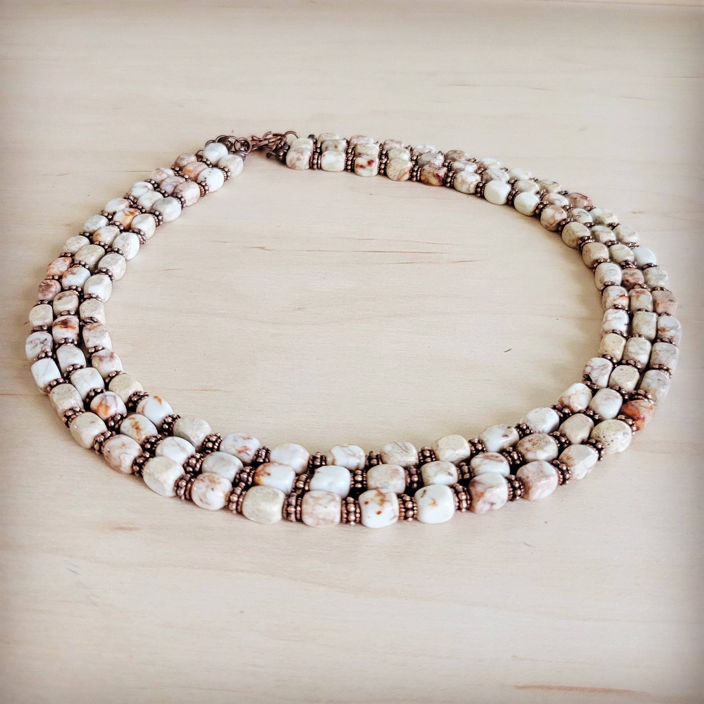 Triple Strand Layered Boho Sandstone Regalite Necklace