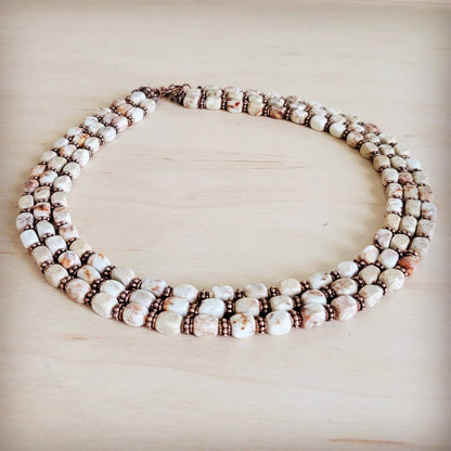 Triple Strand Layered Boho Sandstone Regalite Necklace