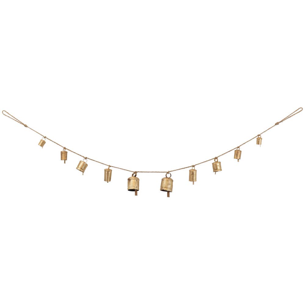 48" Long Iron &amp; Jute Gold Bell Garland