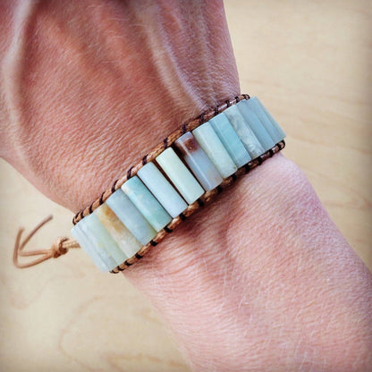 Woven Amazonite Stacked Stone Beaded Bracelet