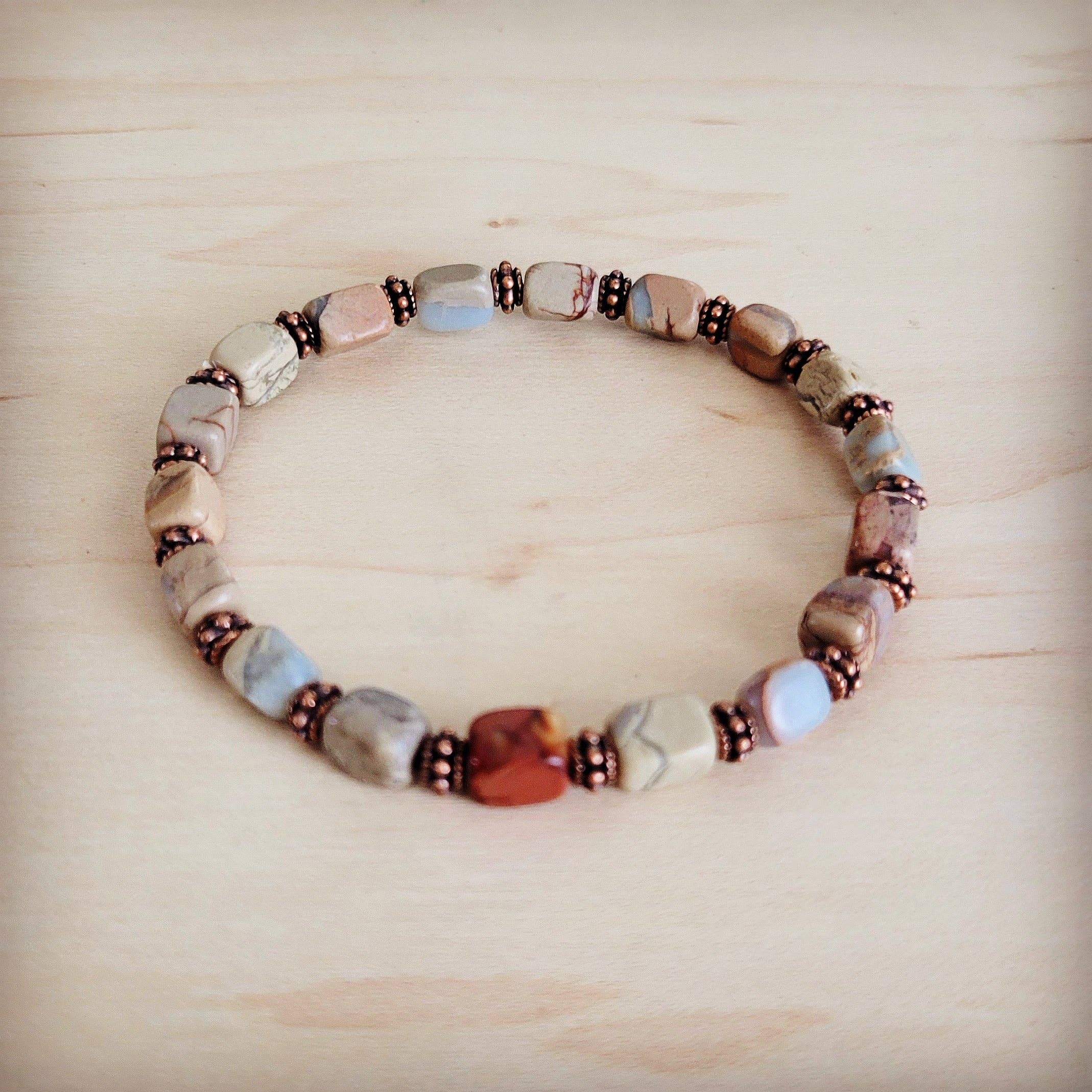 Genuine Aqua Terra and Copper Stretch Beaded Bracelet